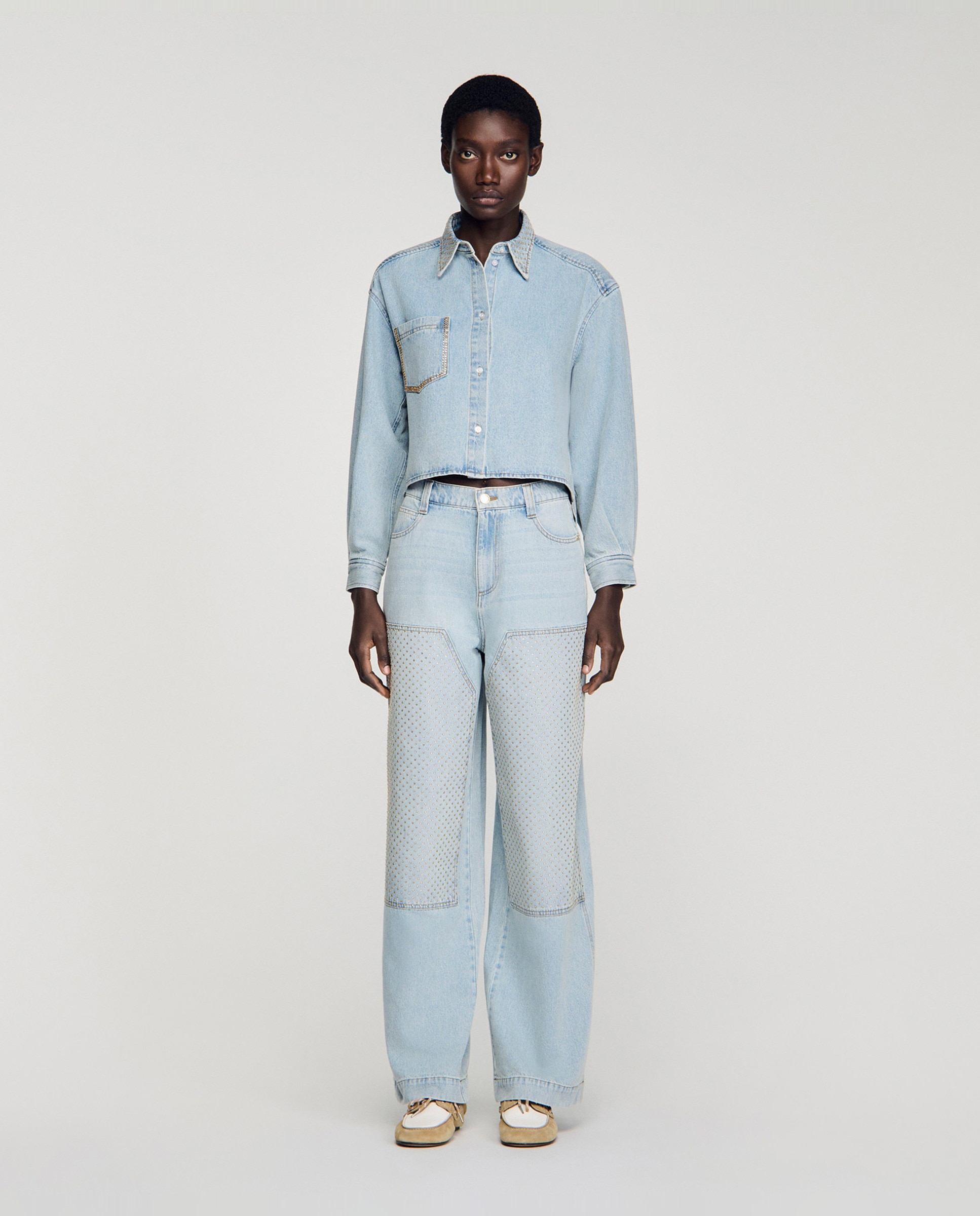 Sandro - Camisa de mujer liso larga.