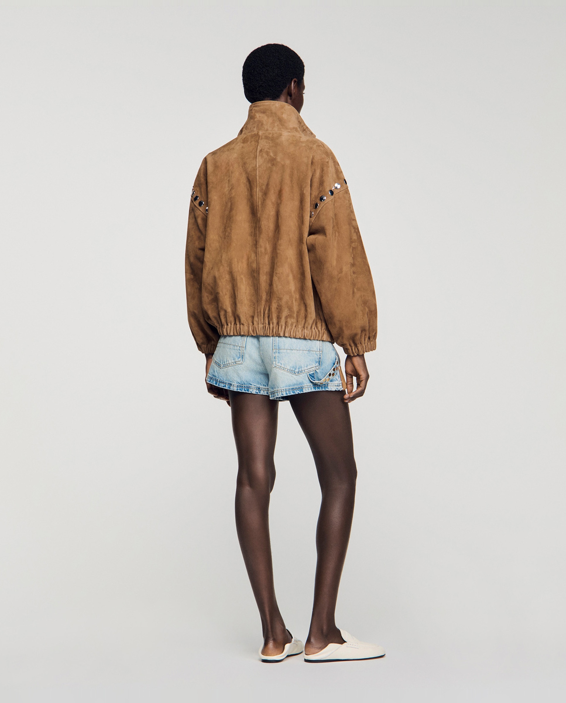 Cazadora oversize de mujer de ante con tachuelas - Sandro - Camel Camel-2