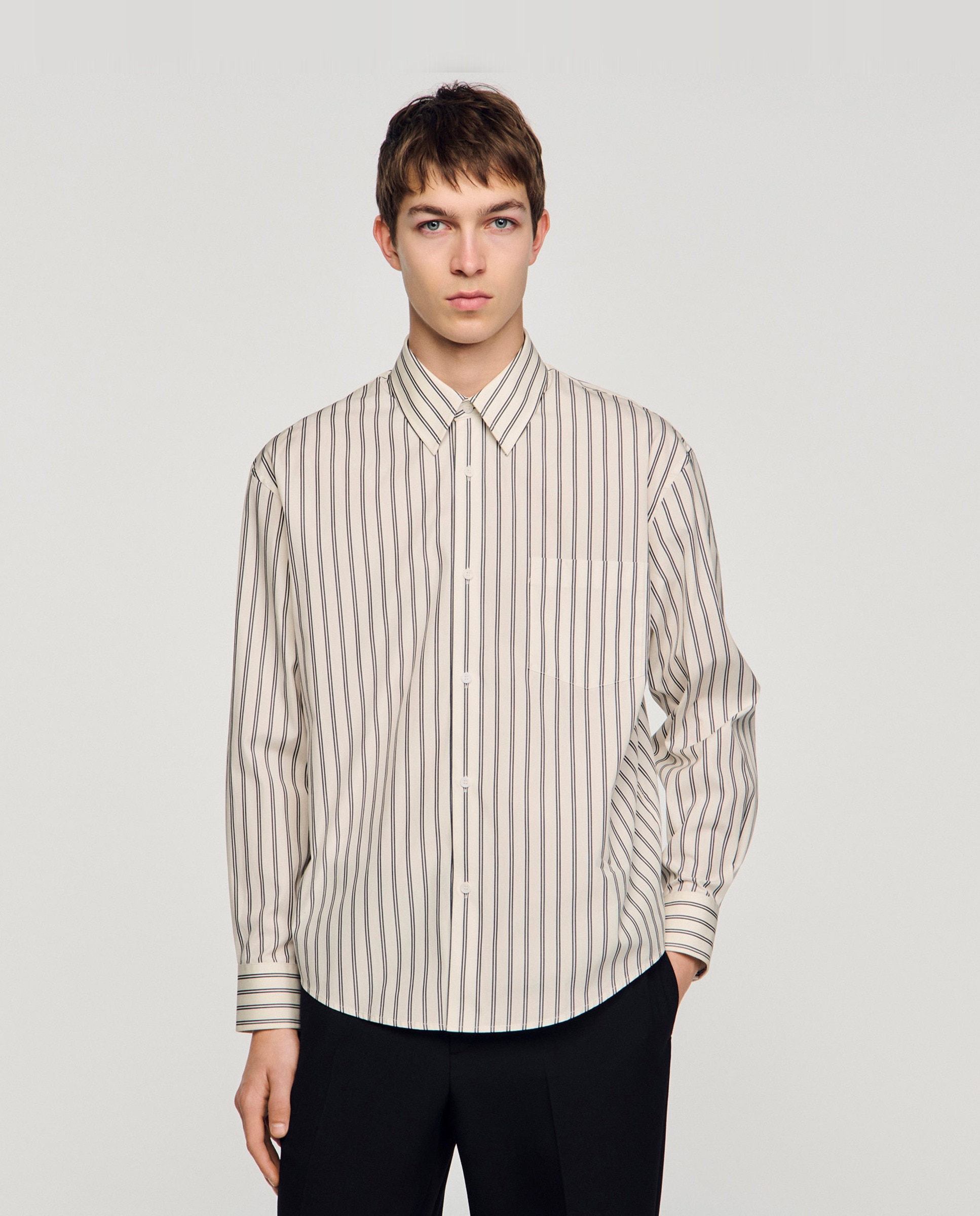 Sandro - Camisa de Vestir de hombre de algodón con rayas verticales y corte evasé.