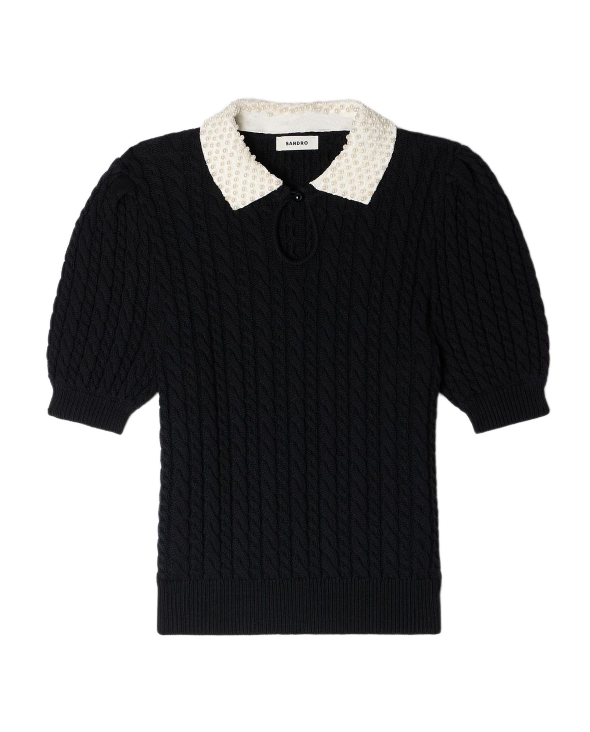 Jersey de mujer trenzado con cuello bordado perlas - Sandro - Negro Negro-6