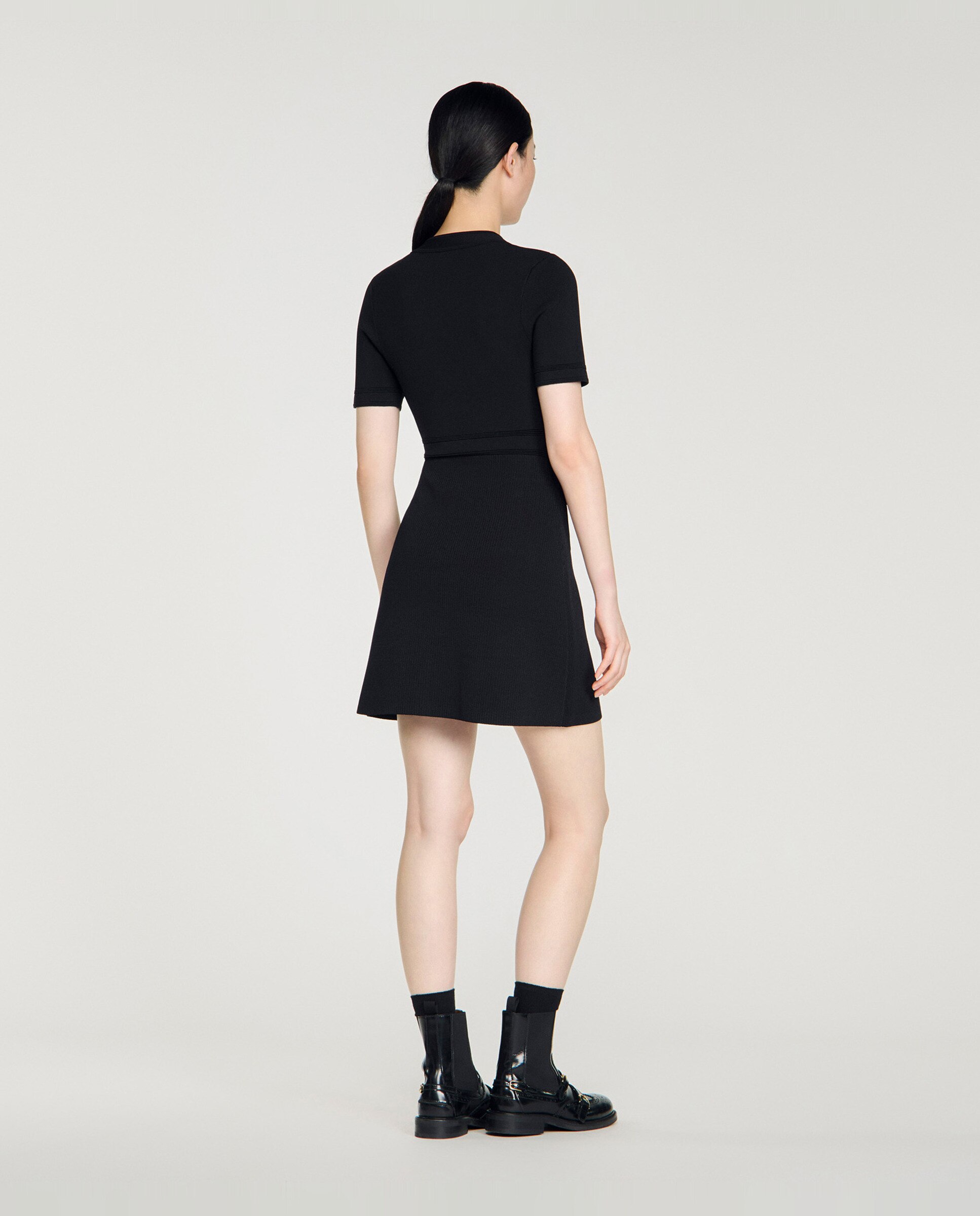 Vestido corto de punto abotonado - Sandro - Negro Negro-3