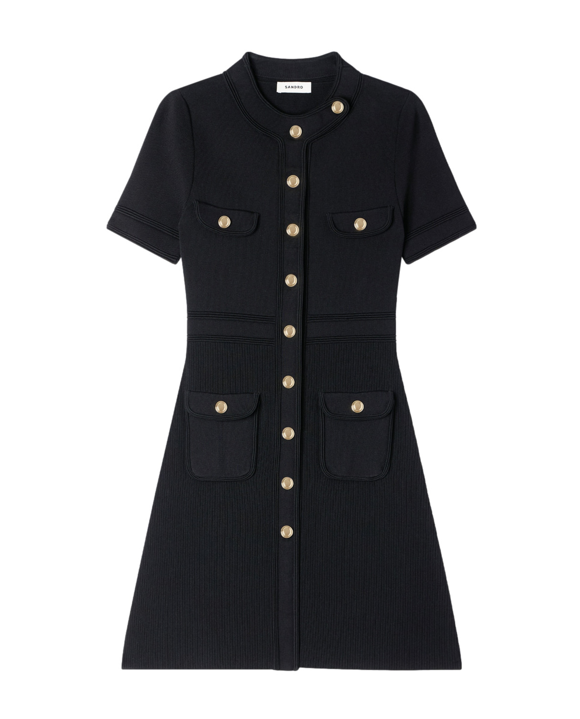 Vestido corto de punto abotonado - Sandro - Negro Negro-6
