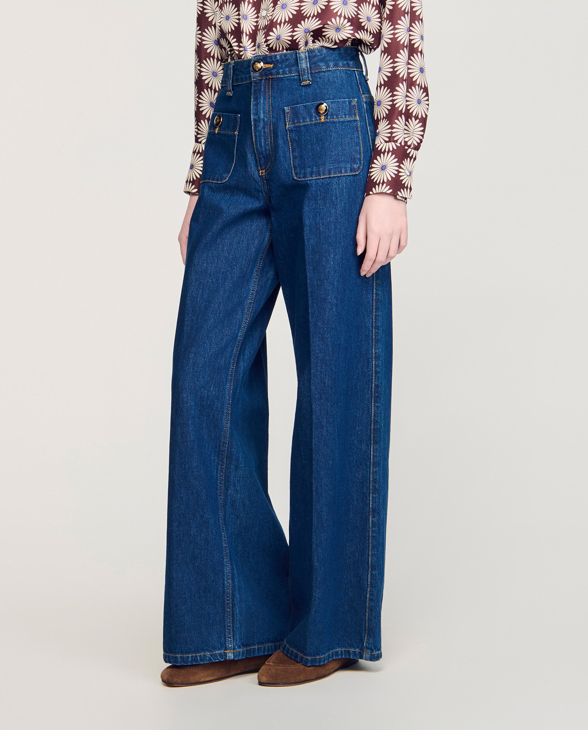Vaquero de mujer recto con bolsillos de parche 100% algodón - Sandro - Azul Azul-2