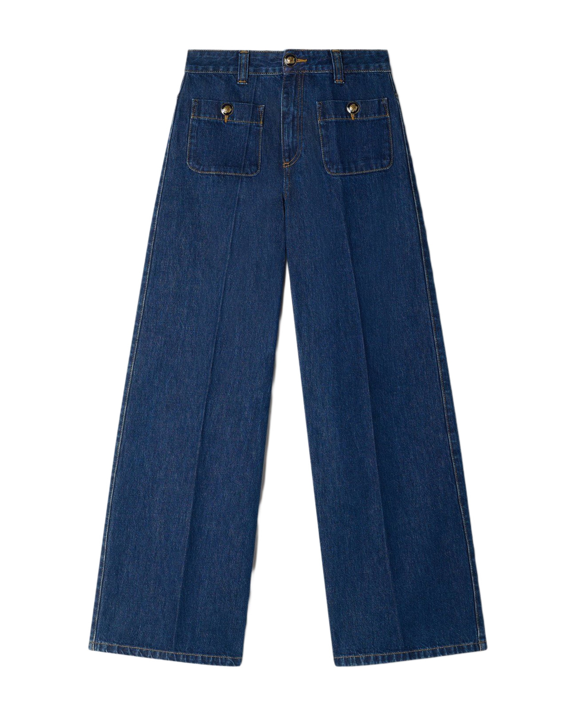 Vaquero de mujer recto con bolsillos de parche 100% algodón - Sandro - Azul Azul-6