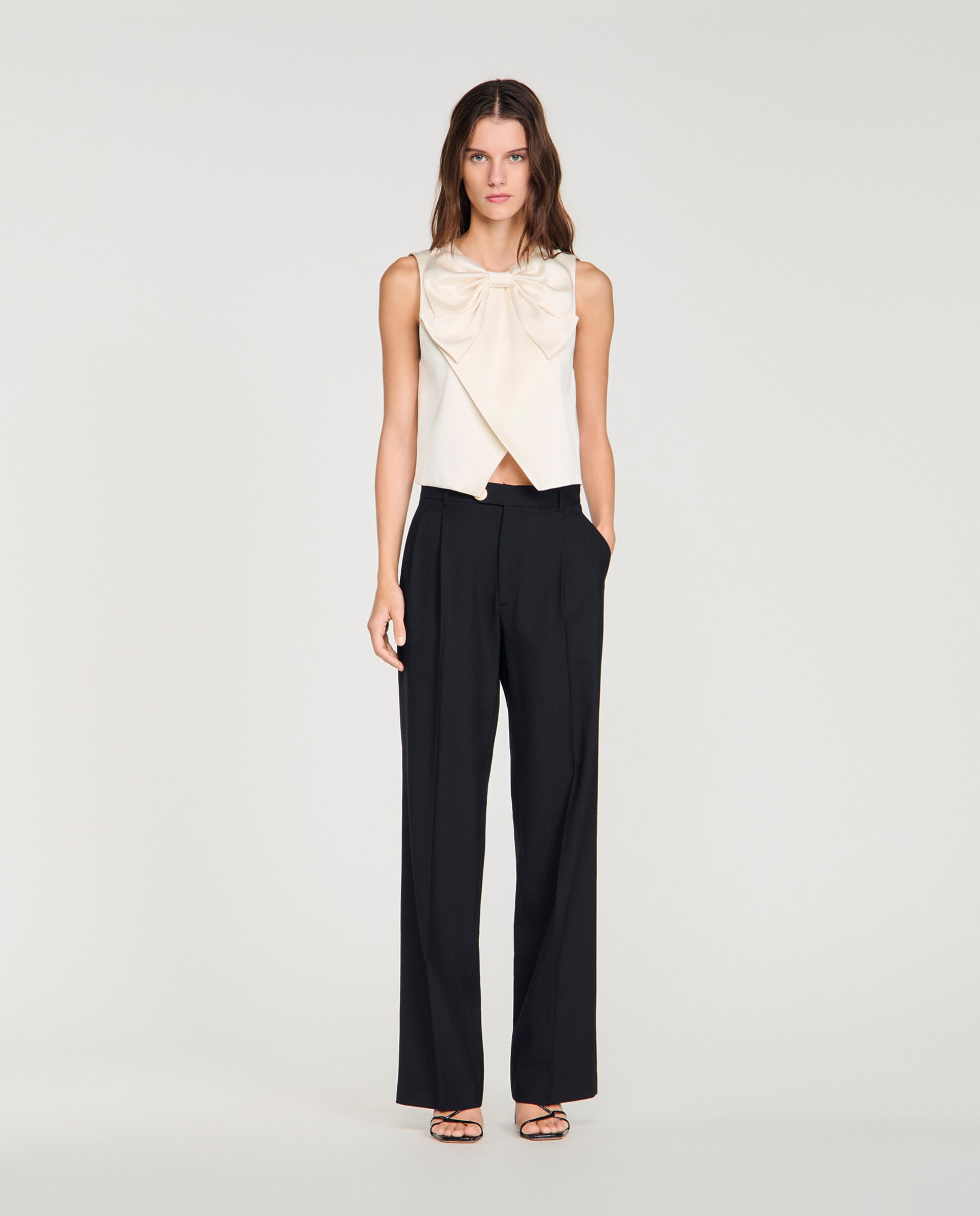 Pantalón de mujer de traje recto con raya marcada - Sandro - Negro Negro-2