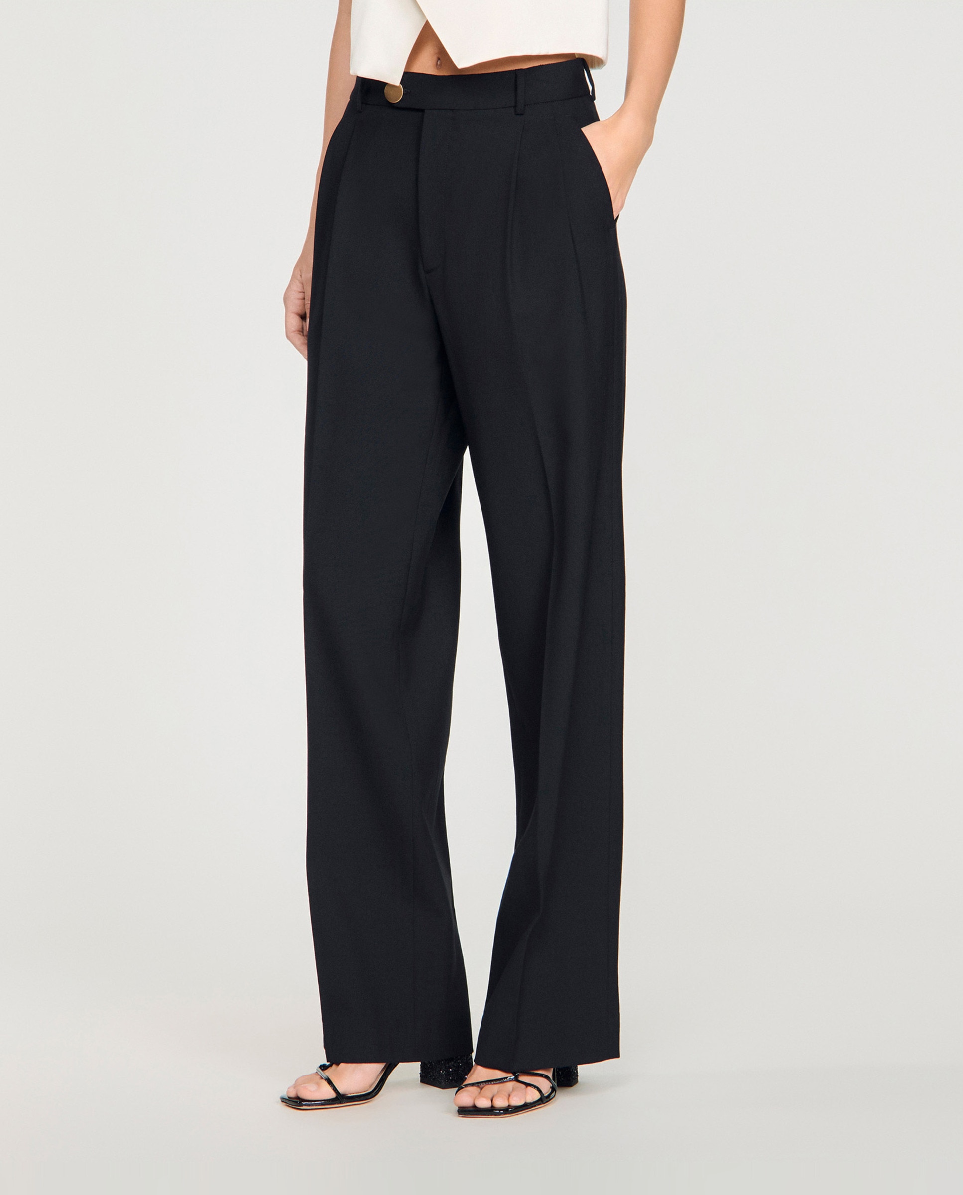 Pantalón de mujer de traje recto con raya marcada - Sandro - Negro Negro-3