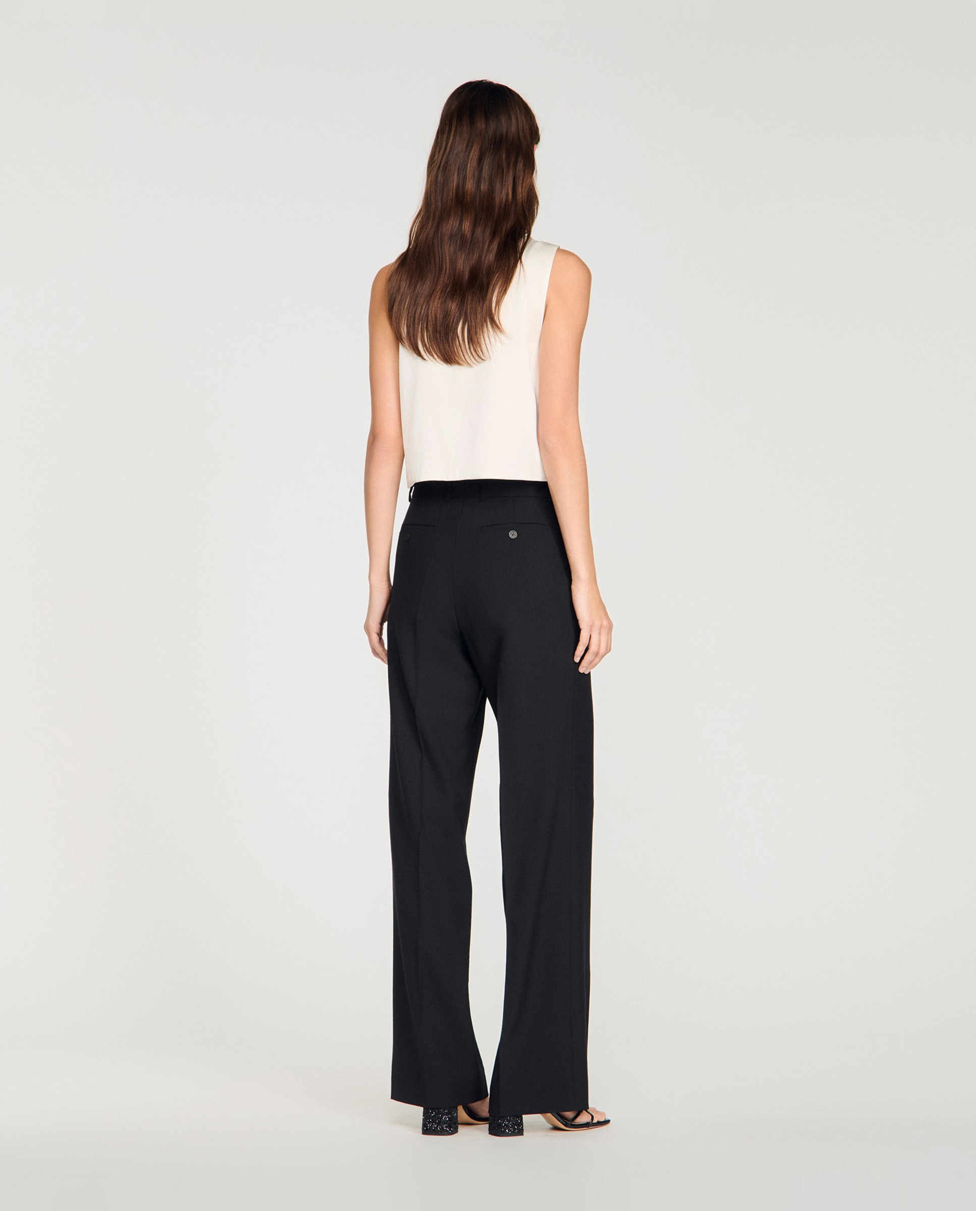 Pantalón de mujer de traje recto con raya marcada - Sandro - Negro Negro-4