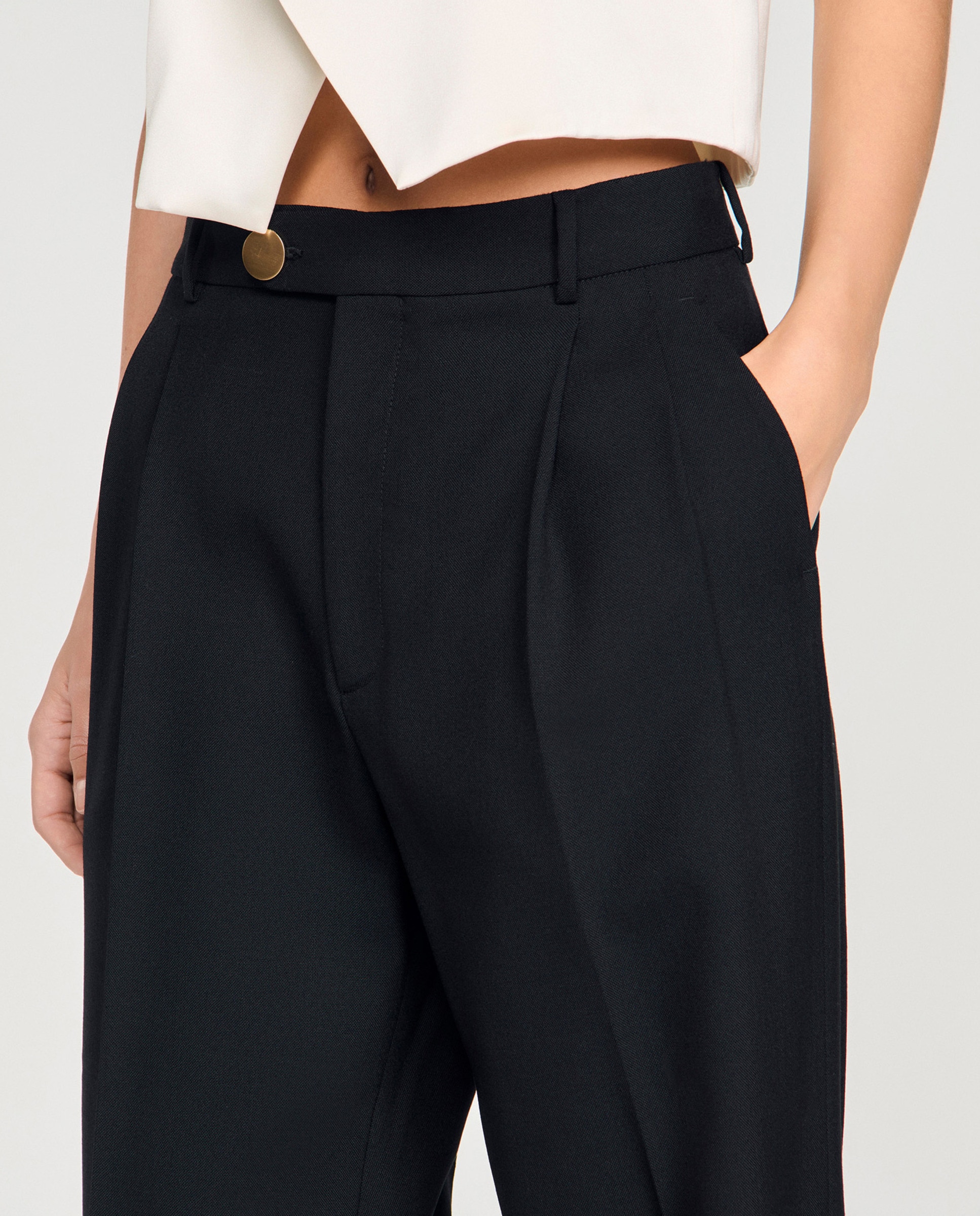 Pantalón de mujer de traje recto con raya marcada - Sandro - Negro Negro-5
