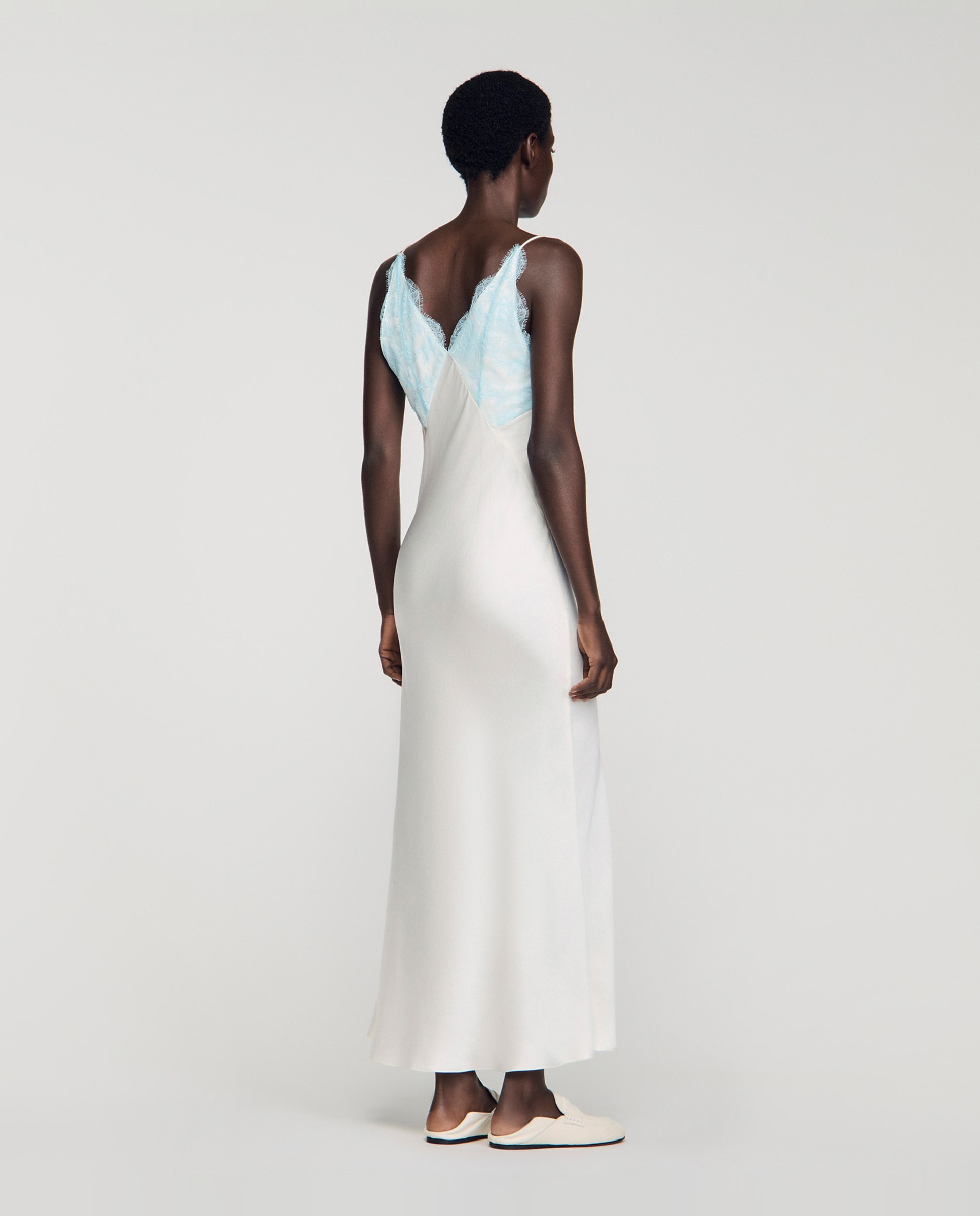 Vestido largo lencero fluido - Sandro - Blanco Blanco-2