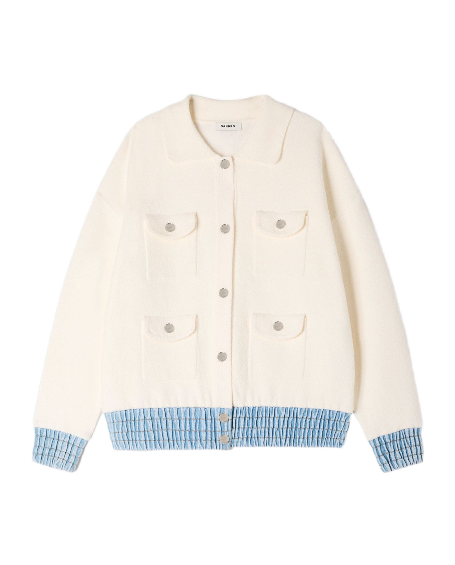 Cárdigan de punto de mujer con cuello camisero y detalles vaqueros - Sandro - Blanco / Azul Blanco / Azul-6