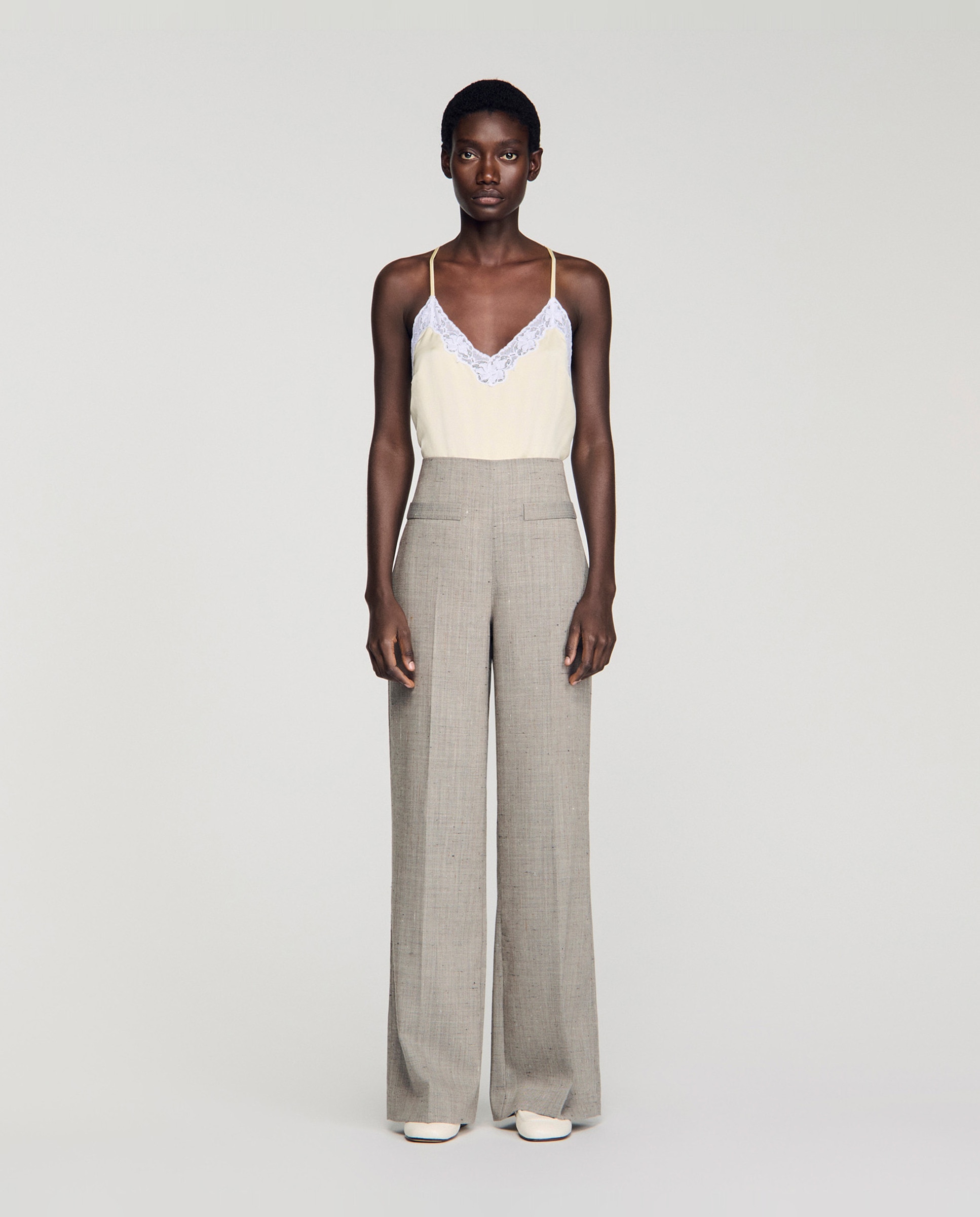 Sandro - Pantalones anchos de mujer de lana a cuadros.