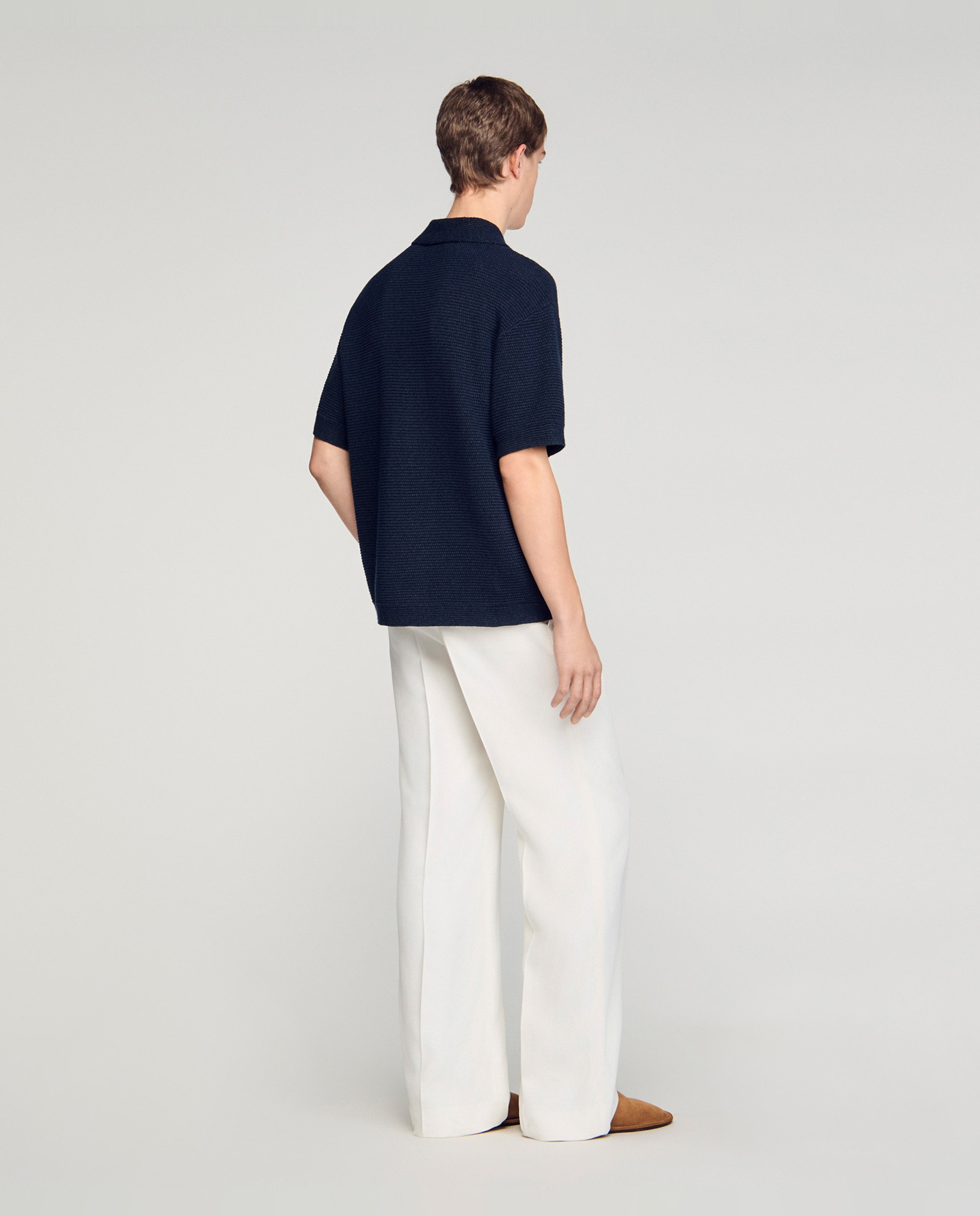 Polo de manga corta hombre efecto yute oversize - Sandro - Azul marino Azul marino-2