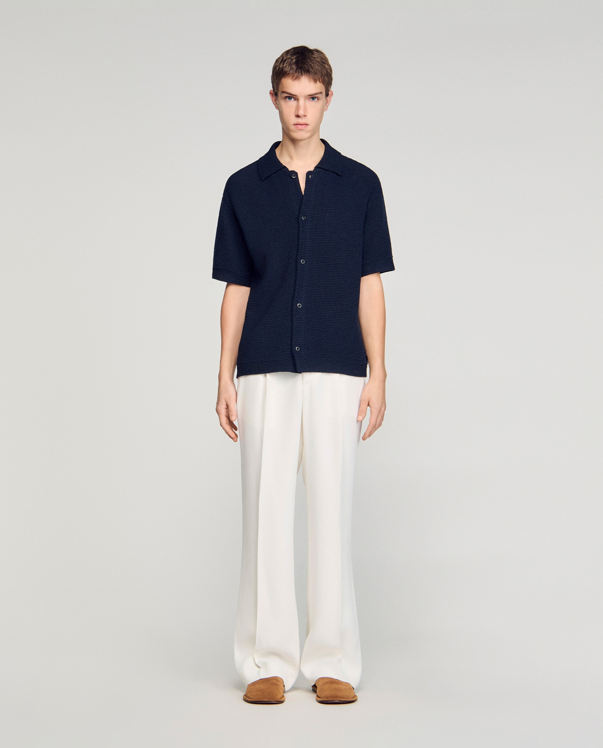 Polo de manga corta hombre efecto yute oversize - Sandro - Azul marino Azul marino-3