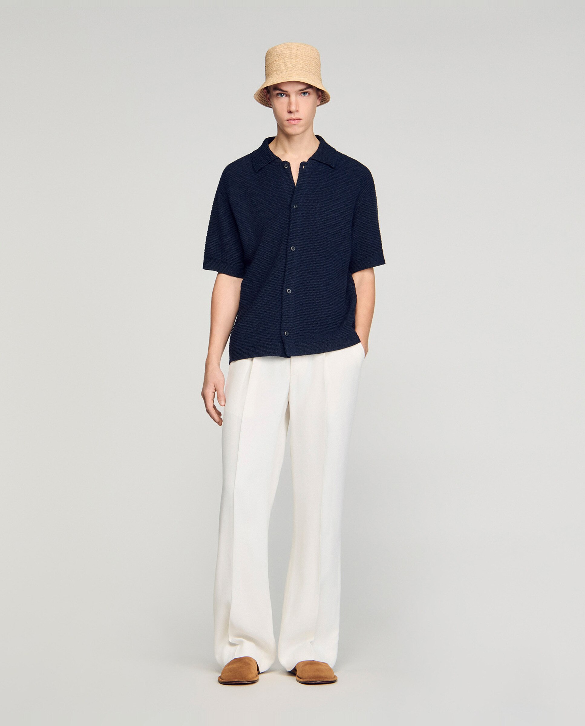 Polo de manga corta hombre efecto yute oversize - Sandro - Azul marino Azul marino-4