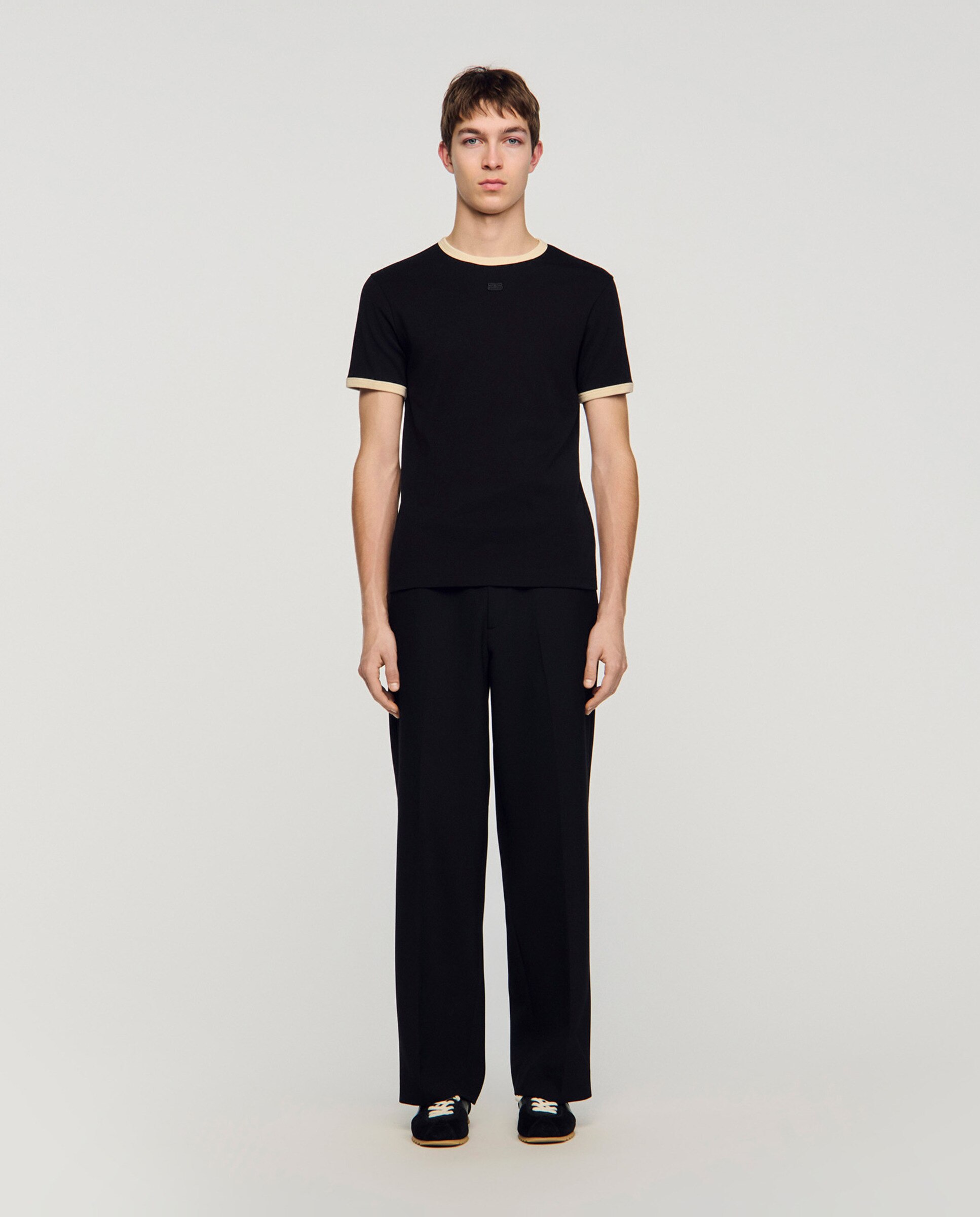 Camiseta de manga corta de hombre con parche y bordes contraste - Sandro - Negro Negro-3