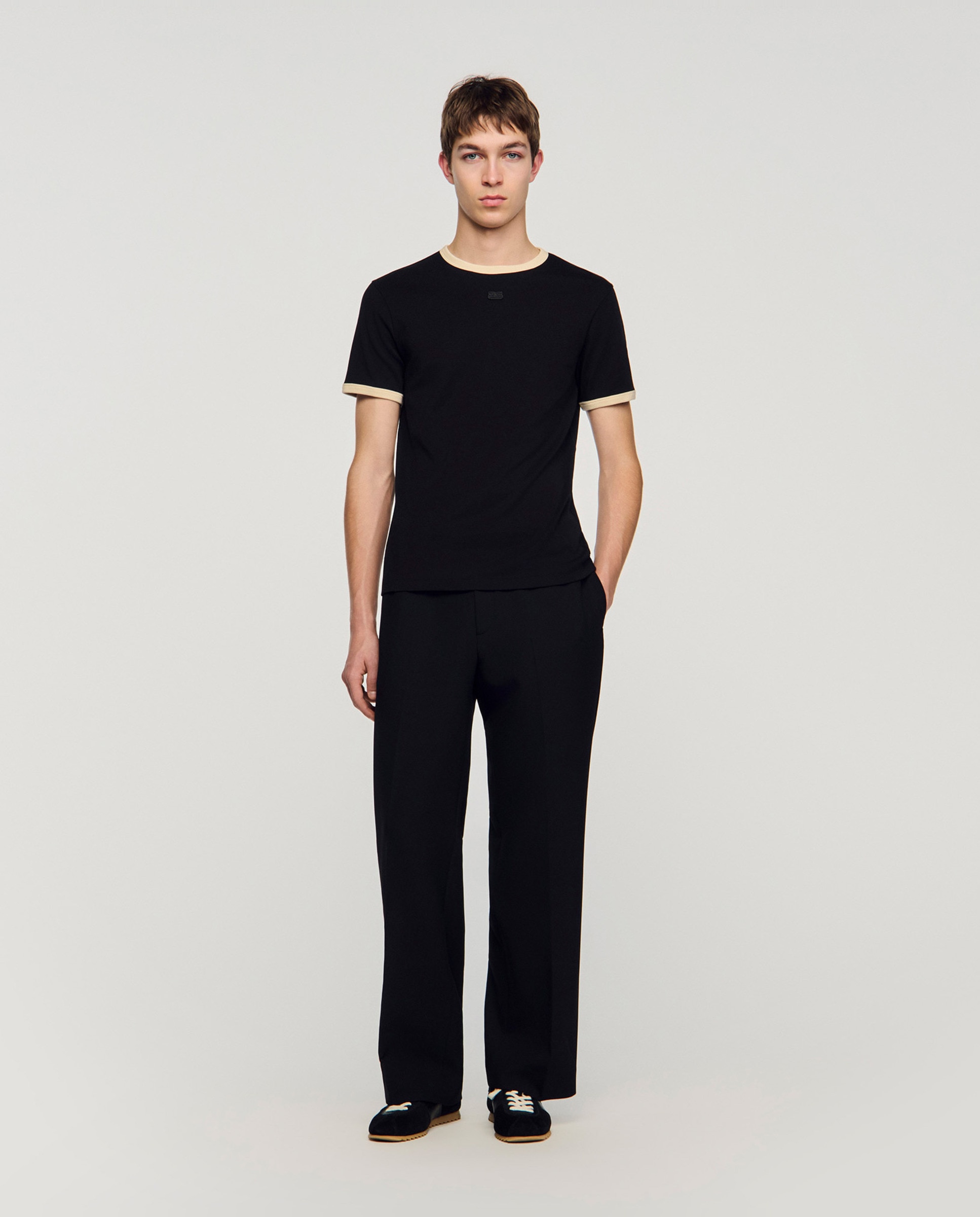 Camiseta de manga corta de hombre con parche y bordes contraste - Sandro - Negro Negro-4