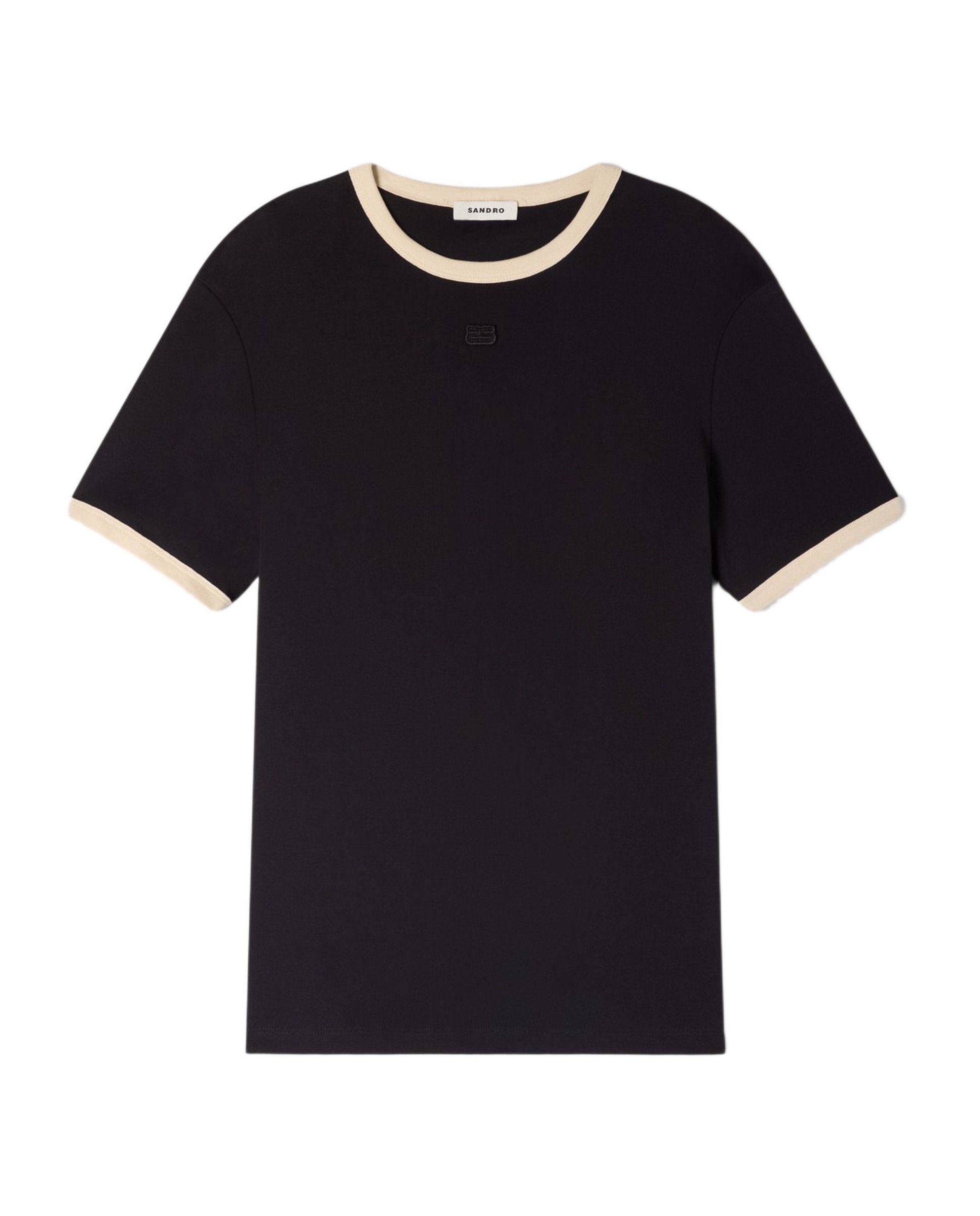 Camiseta de manga corta de hombre con parche y bordes contraste - Sandro - Negro Negro-6