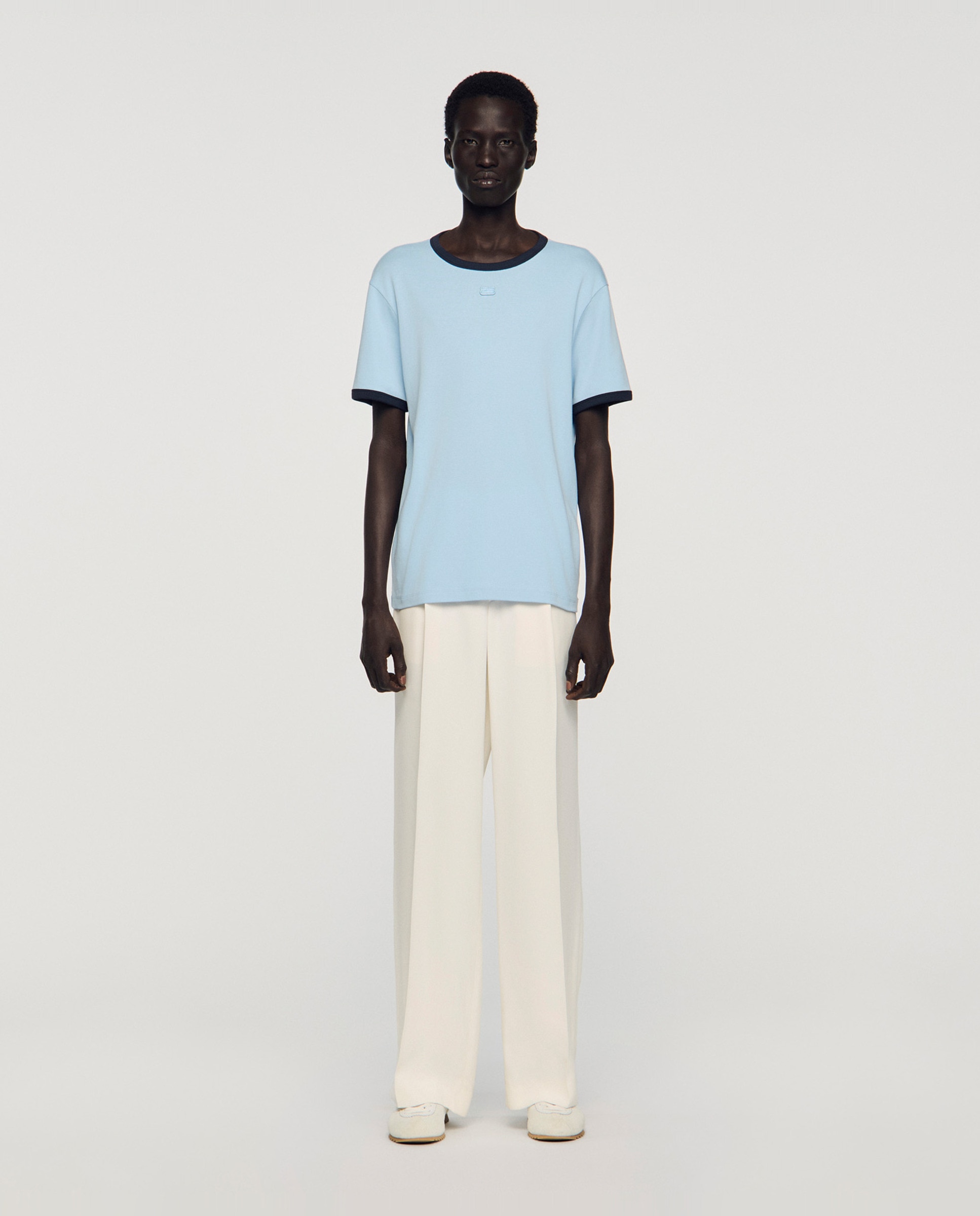Camiseta de manga corta de hombre con parche y bordes contraste - Sandro - Azul claro Azul claro-3