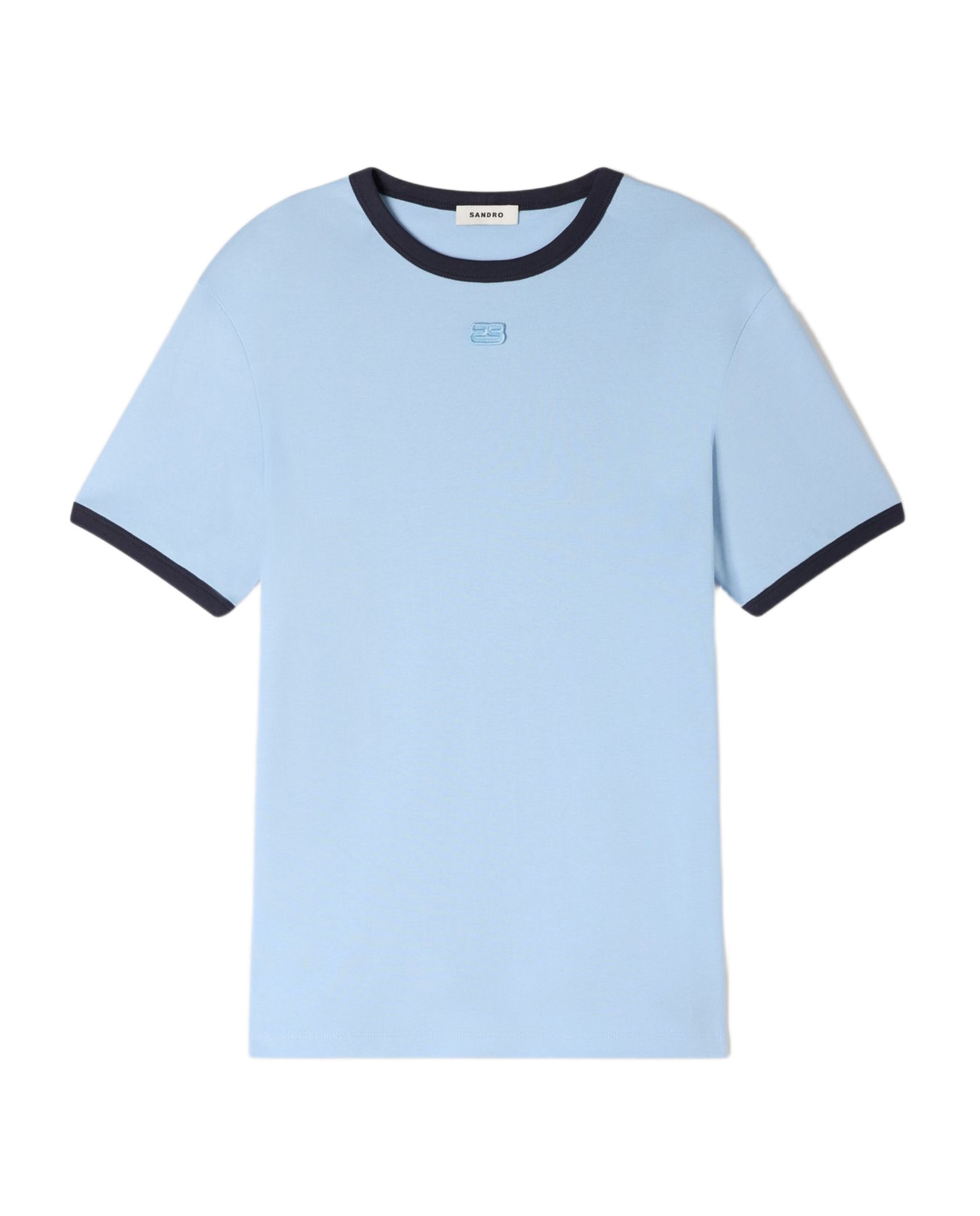 Camiseta de manga corta de hombre con parche y bordes contraste - Sandro - Azul claro Azul claro-6