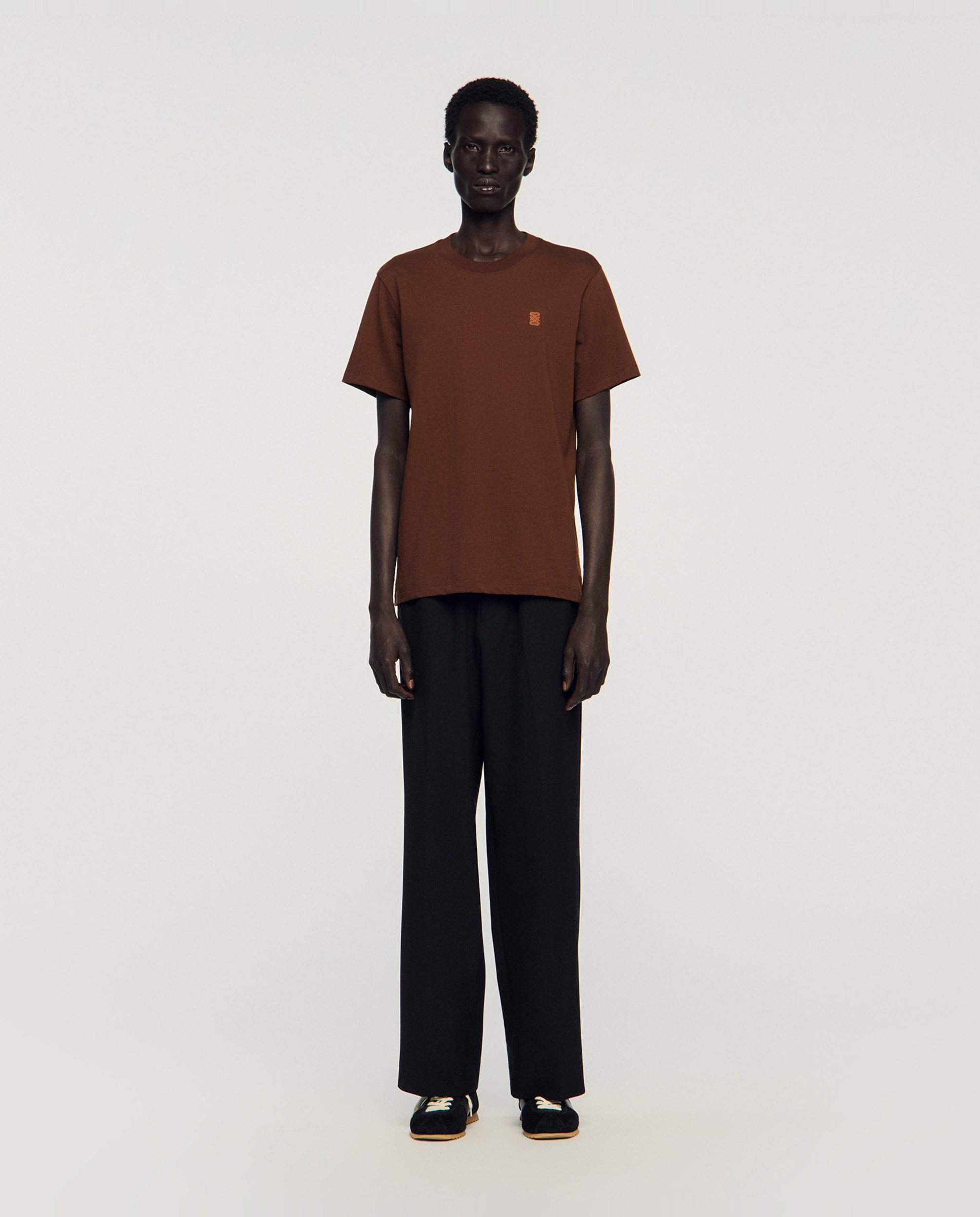 Sudadera sin capucha de hombre con parche de cuero y cuello redondo - Sandro - Marrón oscuro Marrón oscuro-3