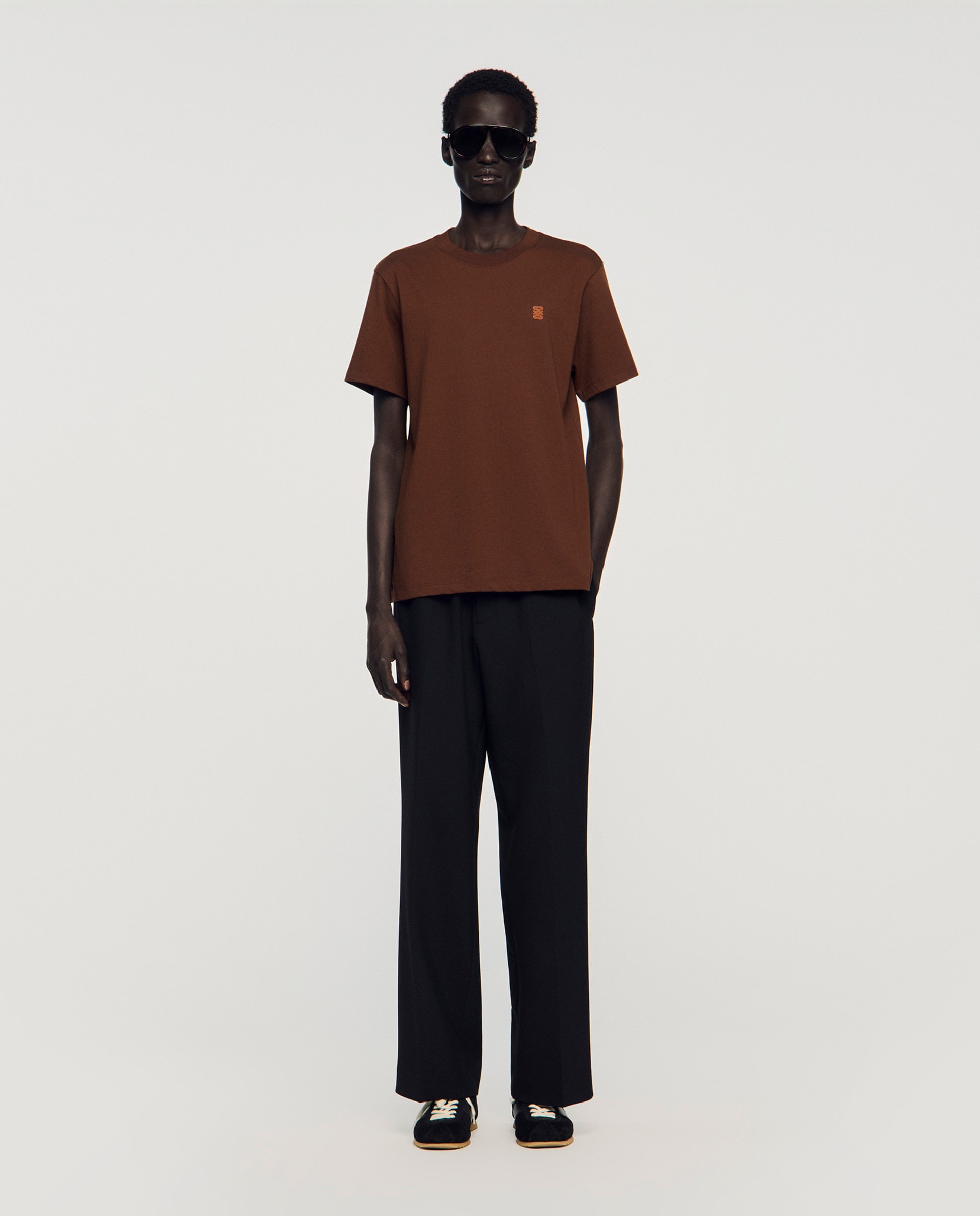 Sudadera sin capucha de hombre con parche de cuero y cuello redondo - Sandro - Marrón oscuro Marrón oscuro-4