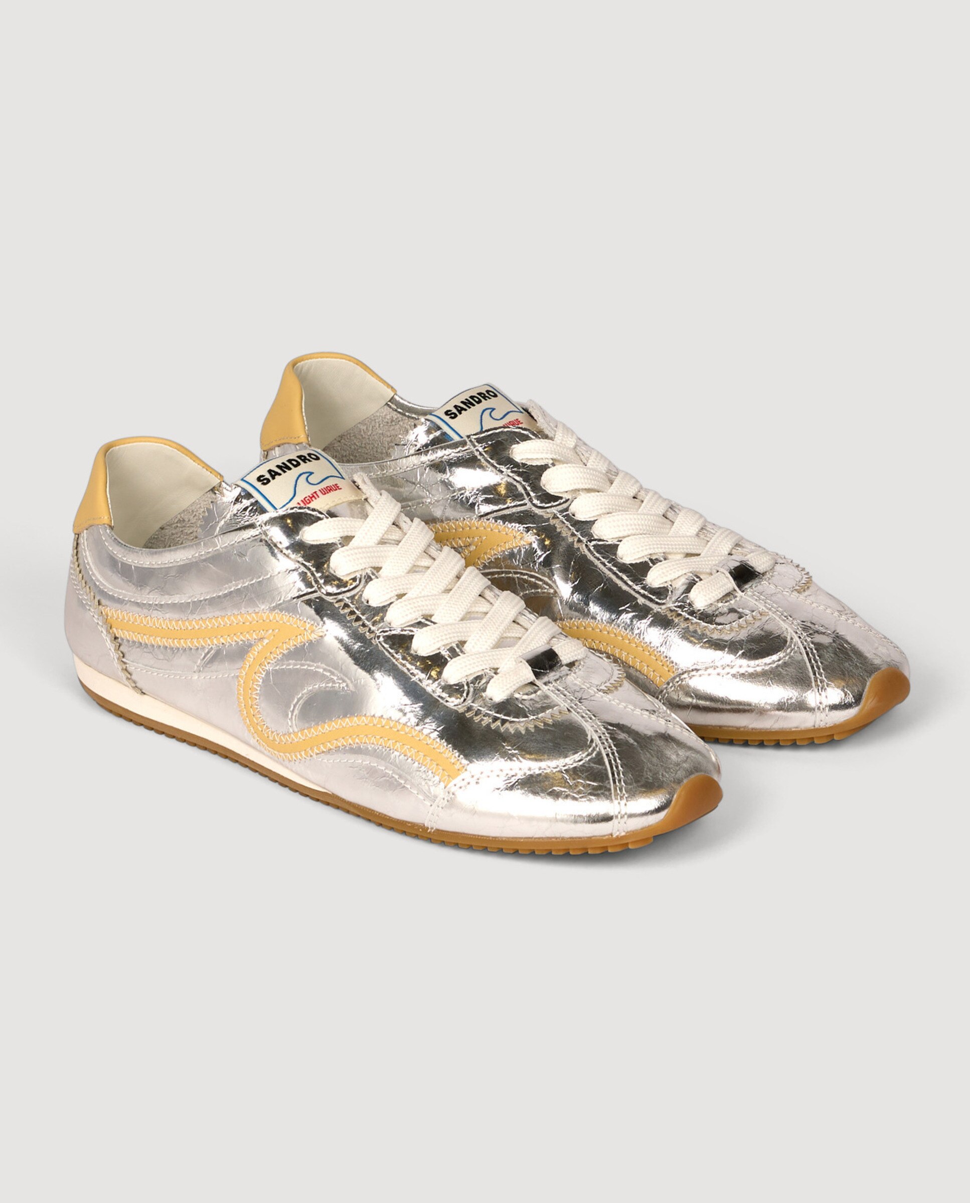 Zapatillas de mujer de cuero metalizado arrugado - Sandro - Plata Plata-4