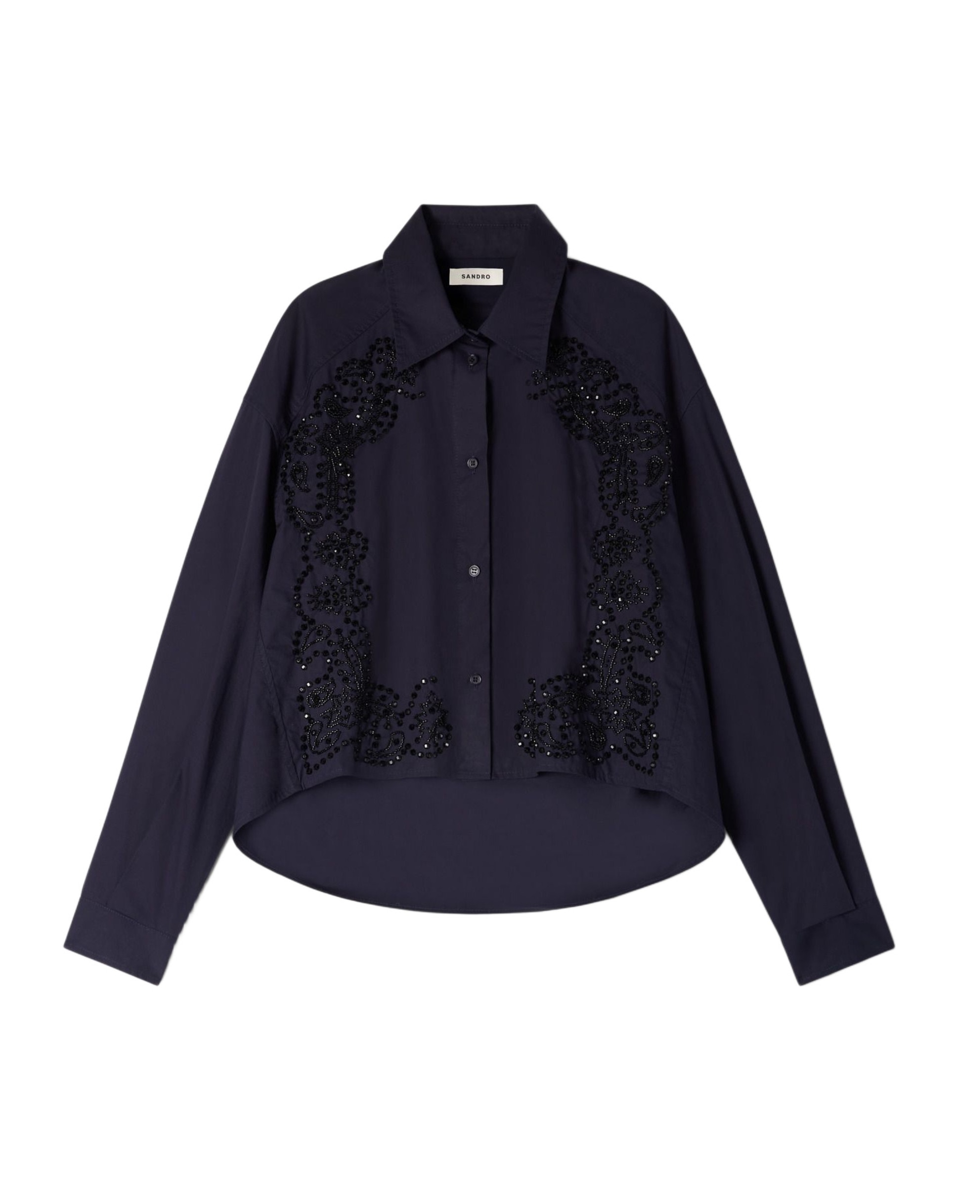 Camisa de mujer 100% algodón bordada floral - Sandro - Azul marino Azul marino-6