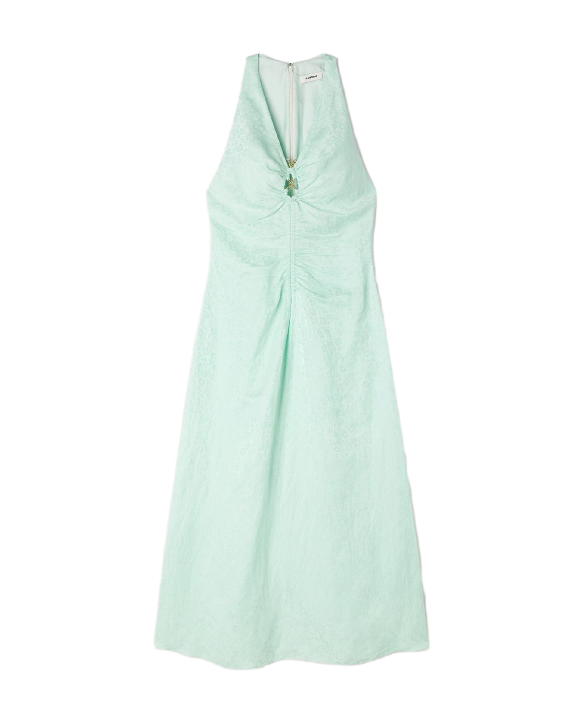 Vestido midi de jacquard estampado floral con escote de pico - Sandro - Verde Agua Verde Agua-6