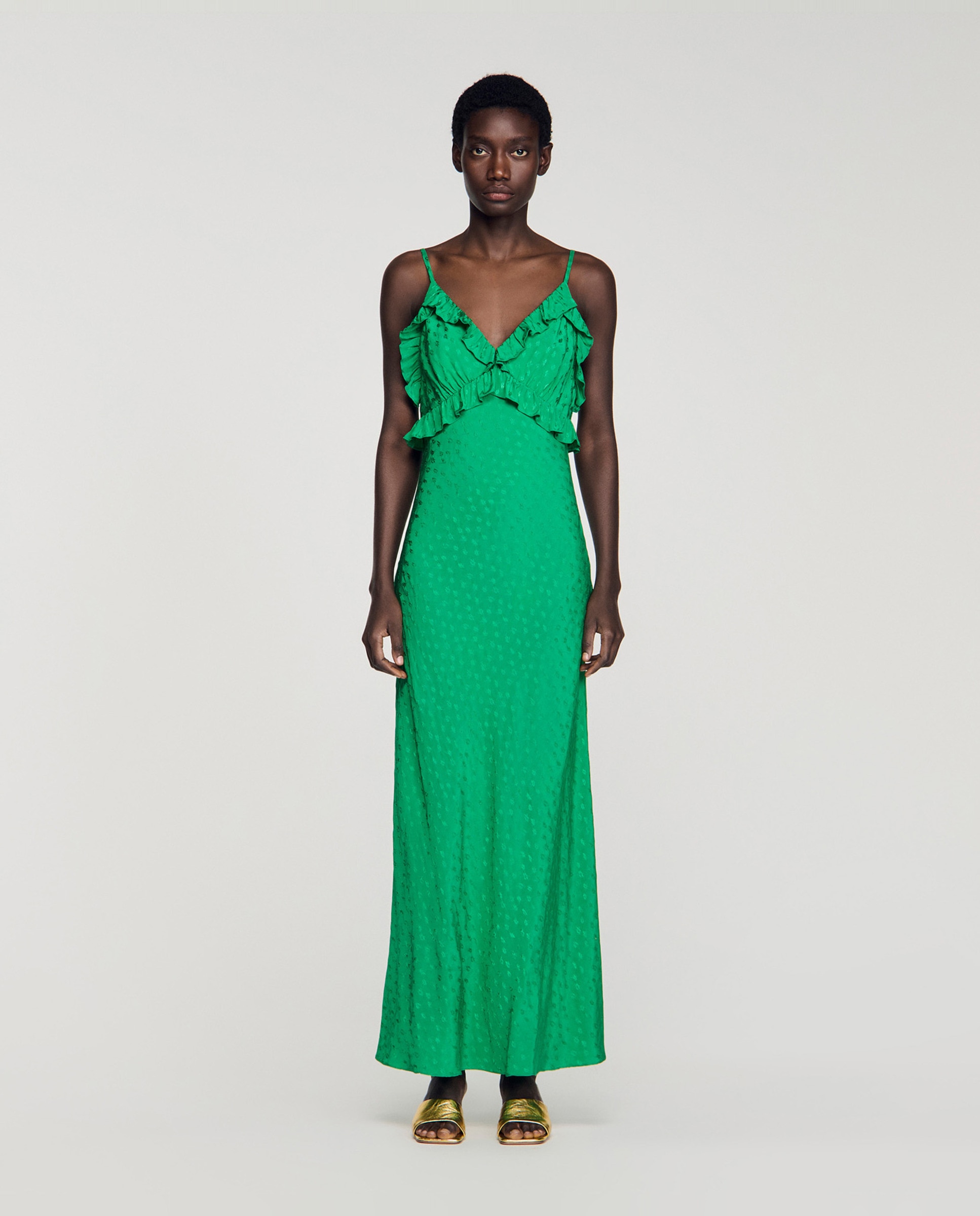 Imagen 0 de Vestido largo de jacquard con tirantes Verde