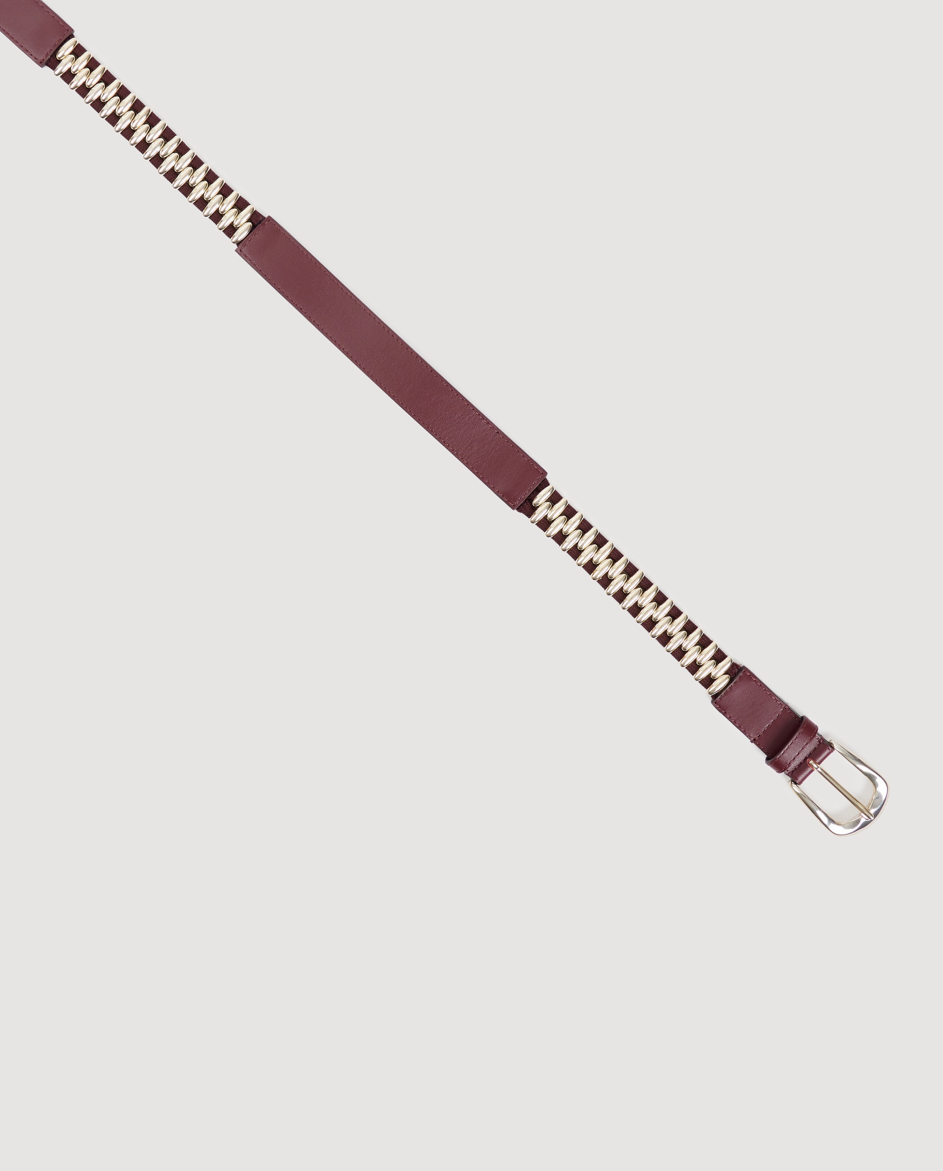 Cinturón de piel lisa para mujer con hebilla y detalles metálicos - Sandro - Burdeos Burdeos-2