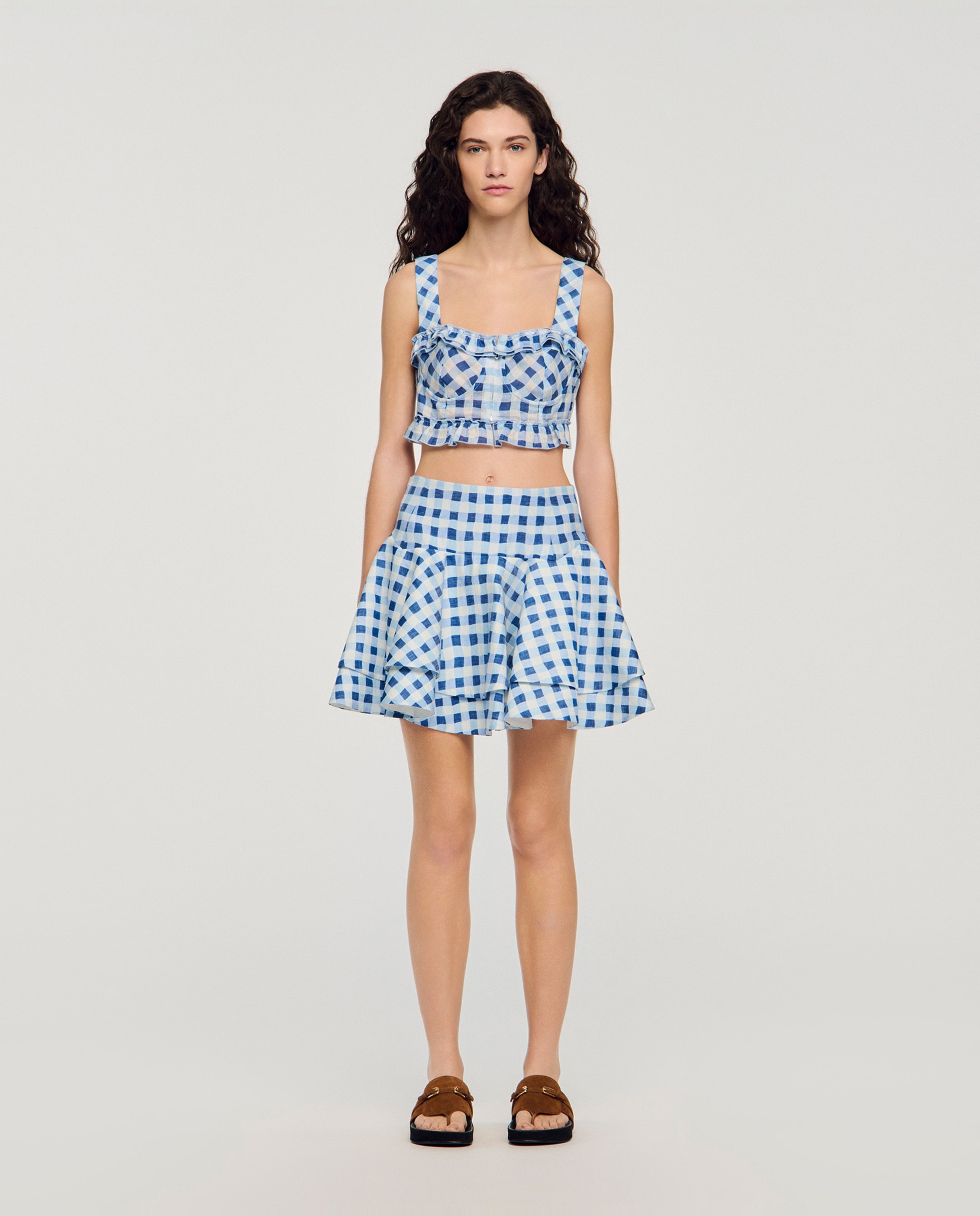 Sandro - Falda corta skater vichy.