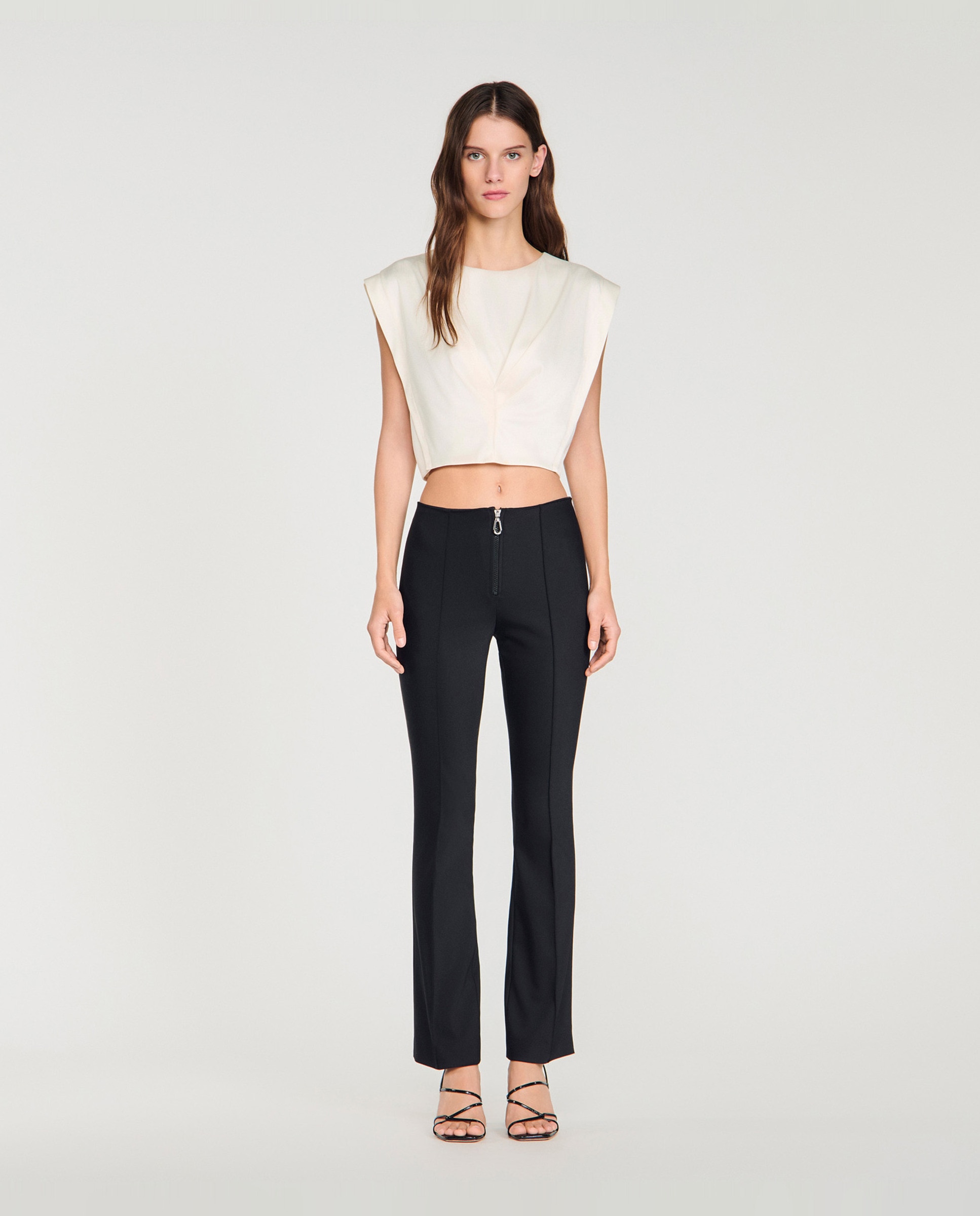 Sandro - Pantalones de campana de mujer liso y largo.