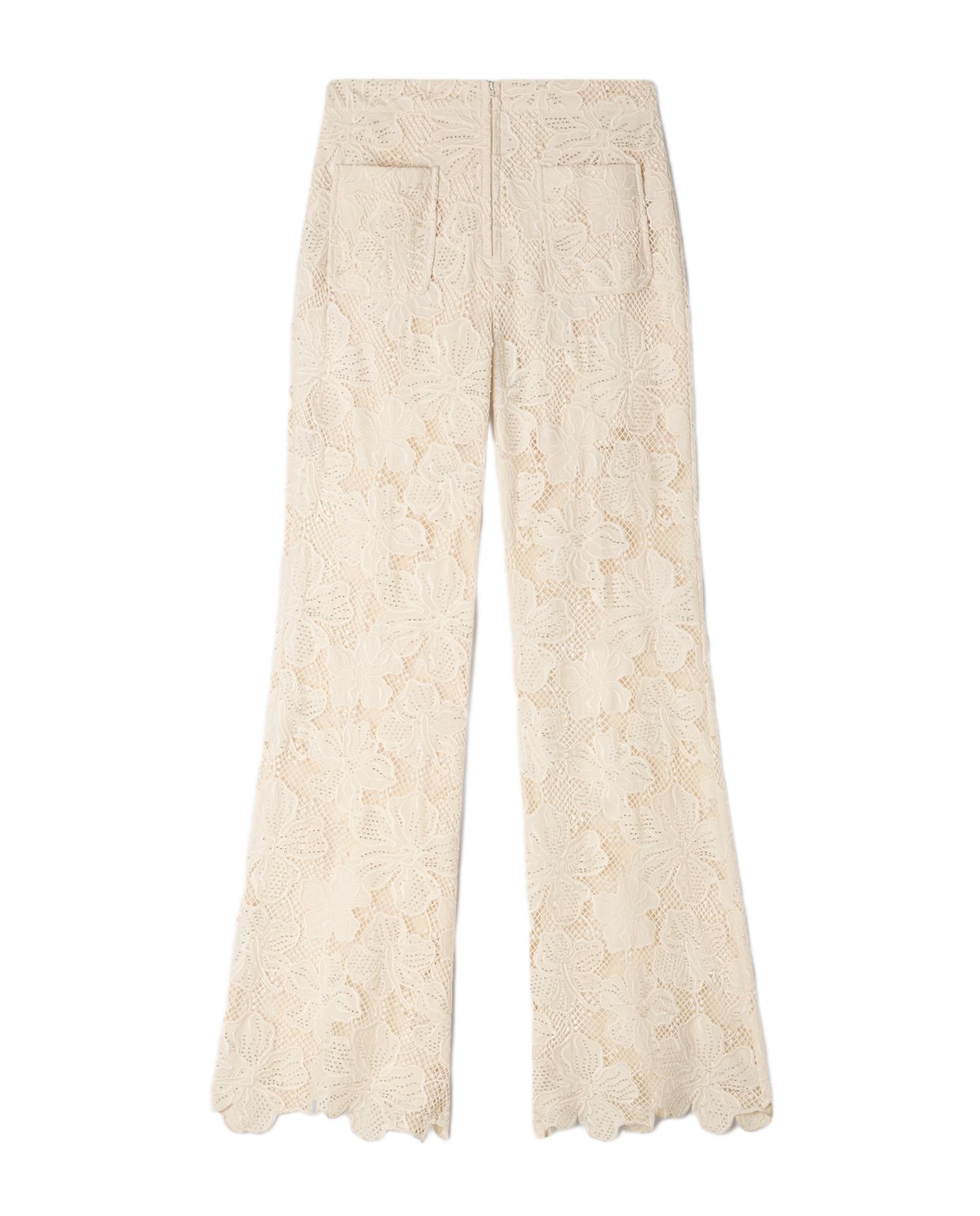 Pantalones de campana de mujer de guipur bordado talle alto - Sandro - Blanco Blanco-6