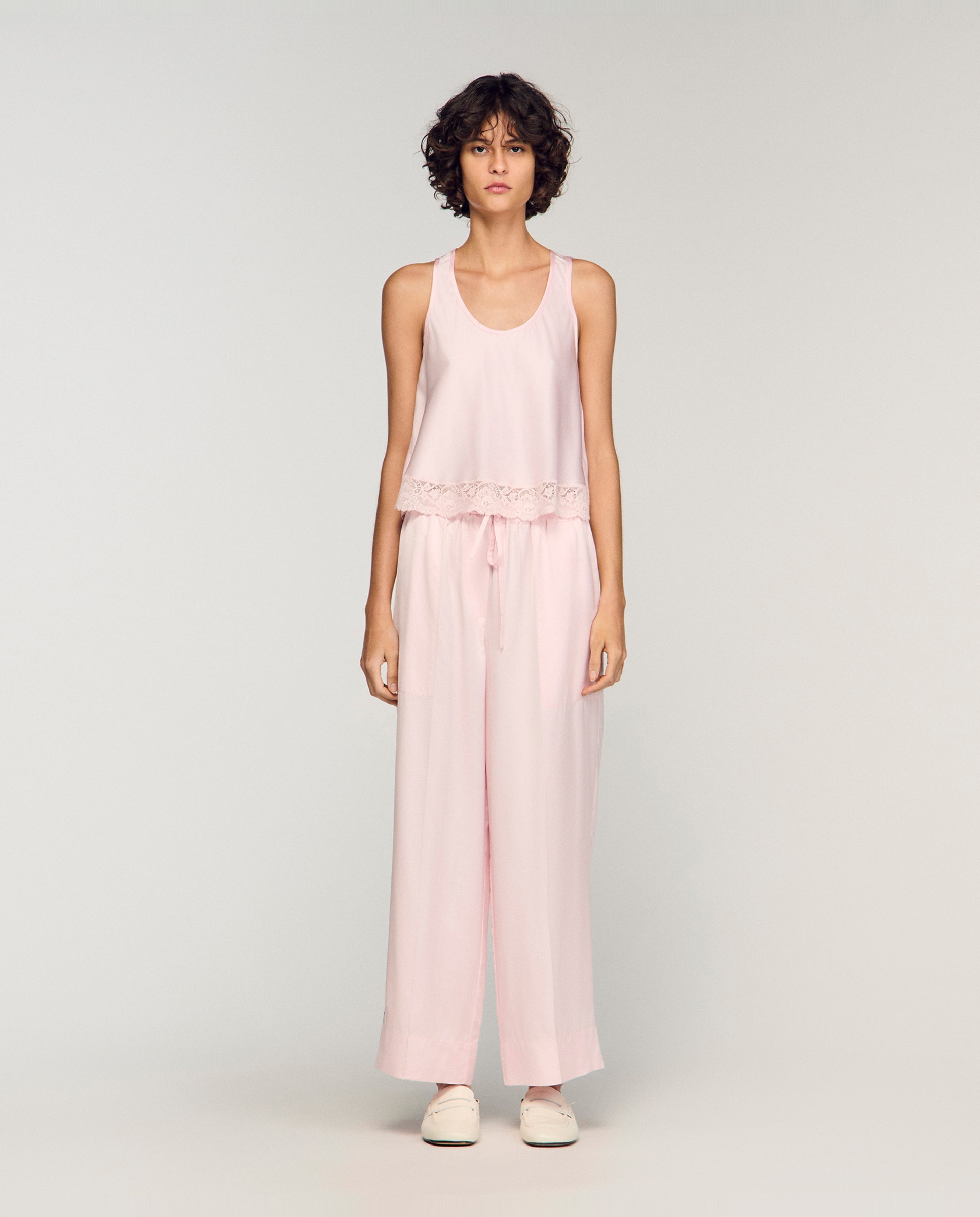 Pantalones anchos de mujer satinados fluidos - Sandro - Rosa Rosa-1