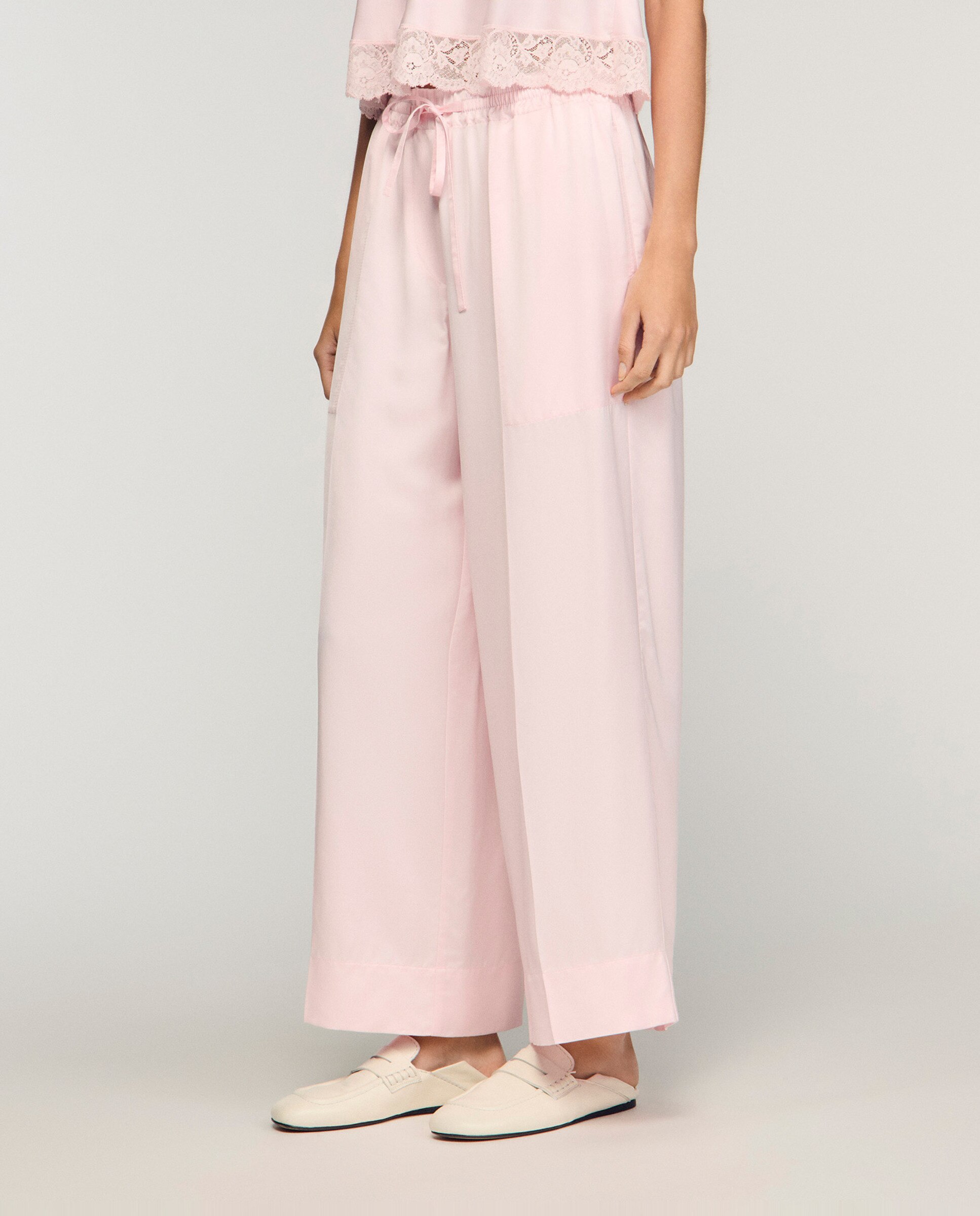 Pantalones anchos de mujer satinados fluidos - Sandro - Rosa Rosa-2