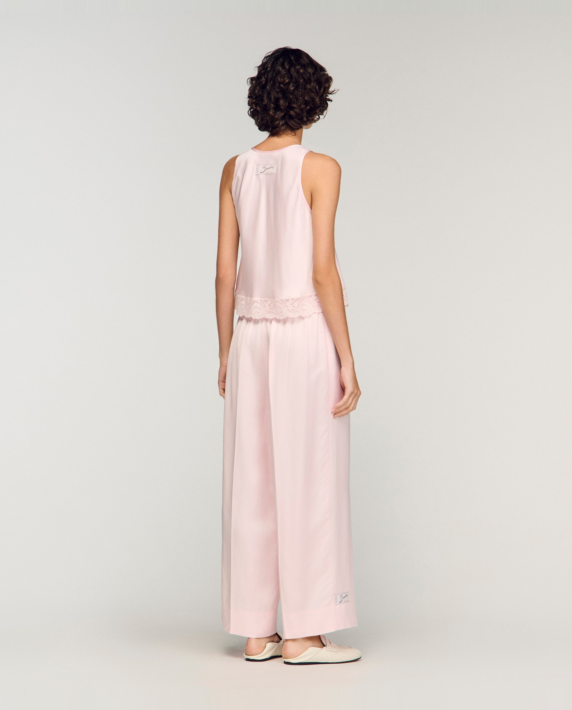Pantalones anchos de mujer satinados fluidos - Sandro - Rosa Rosa-3