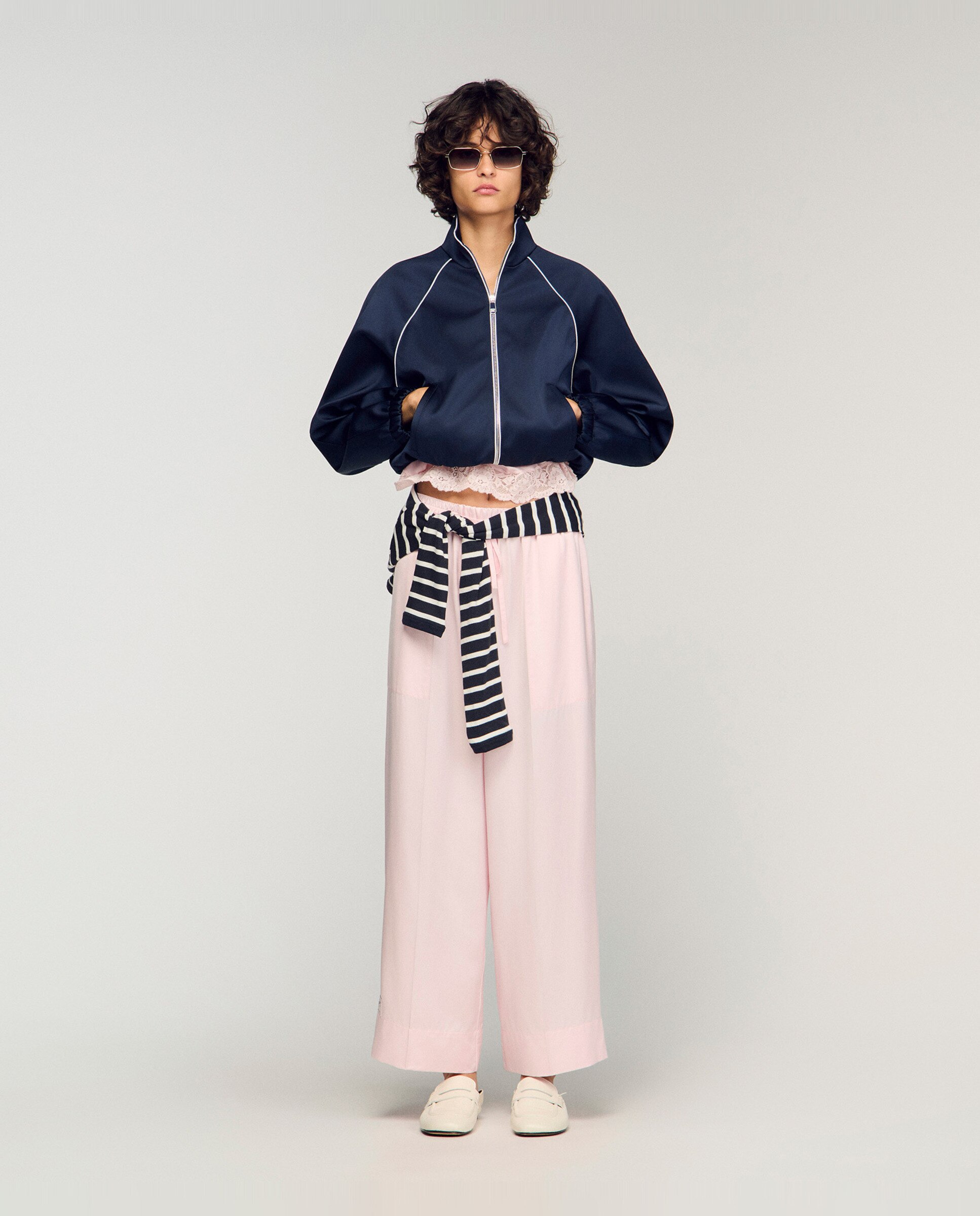 Pantalones anchos de mujer satinados fluidos - Sandro - Rosa Rosa-5