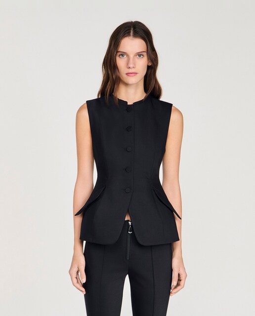 Imagen 0 de Chaleco entallado de mujer con peplum evasé y cuello alto