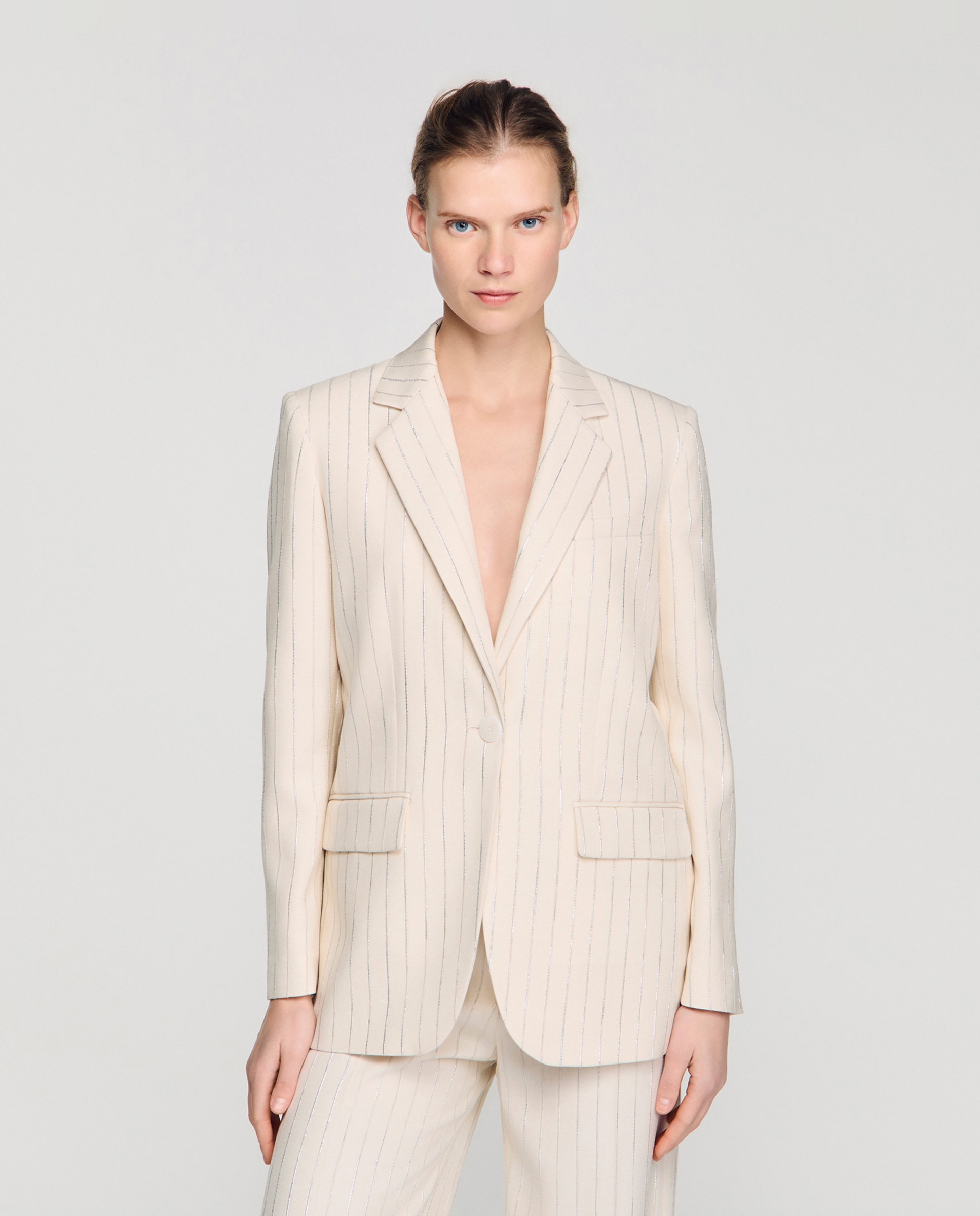 Sandro - Chaqueta sastre de mujer con rayas y manga larga.