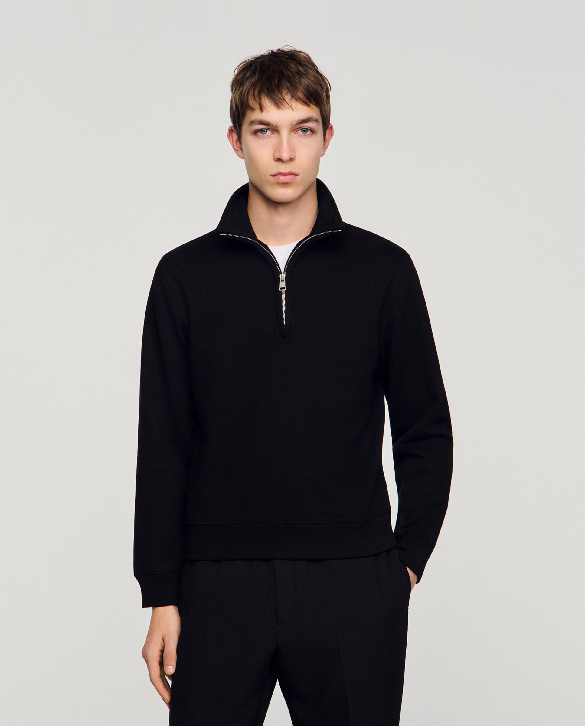 Imagen 0 de Sudadera con cremallera de hombre de algodón de corte clásico Marrón oscuro