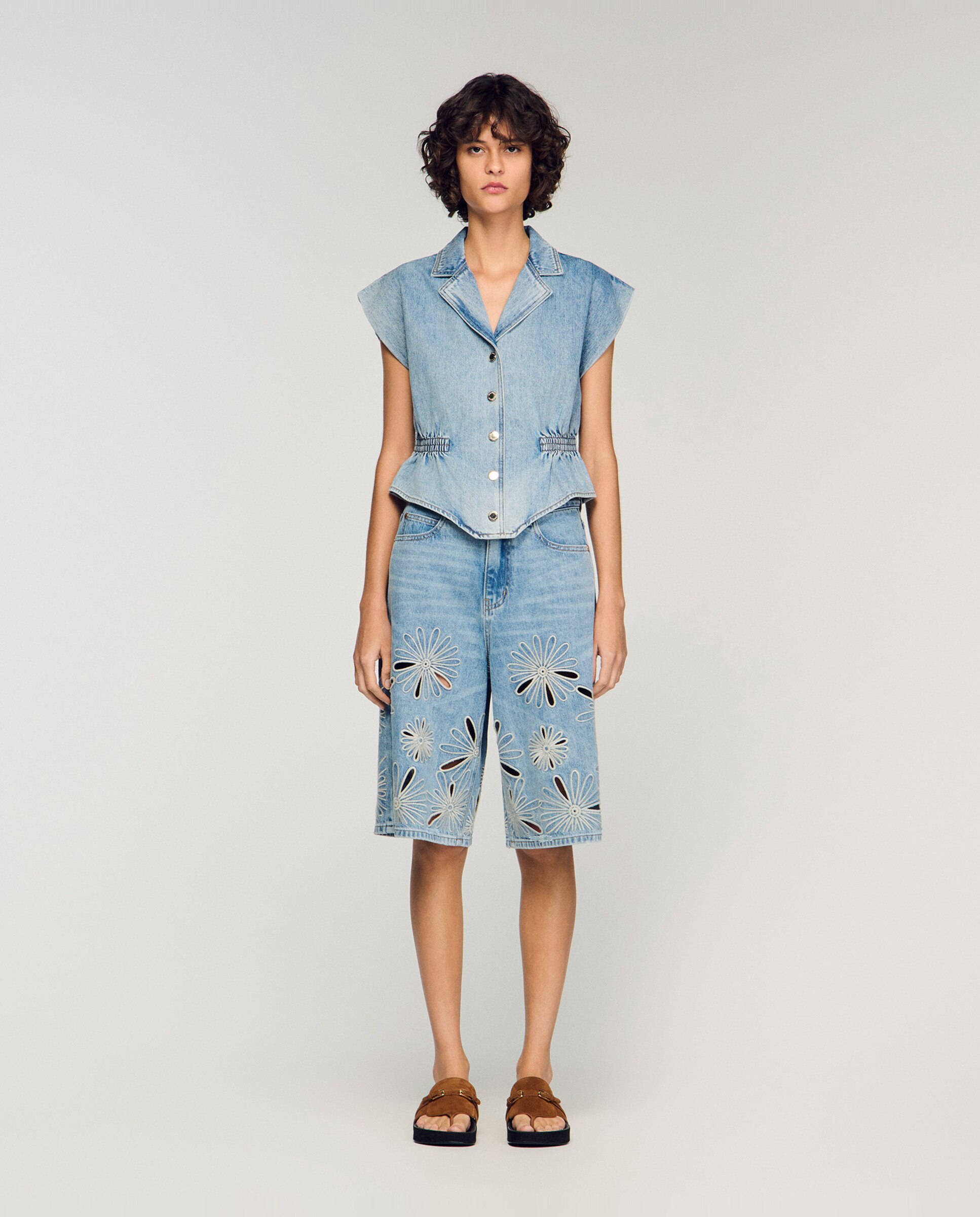 Top de mujer vaquero entallado 100% algodón - Sandro - Azul denim Azul denim-3