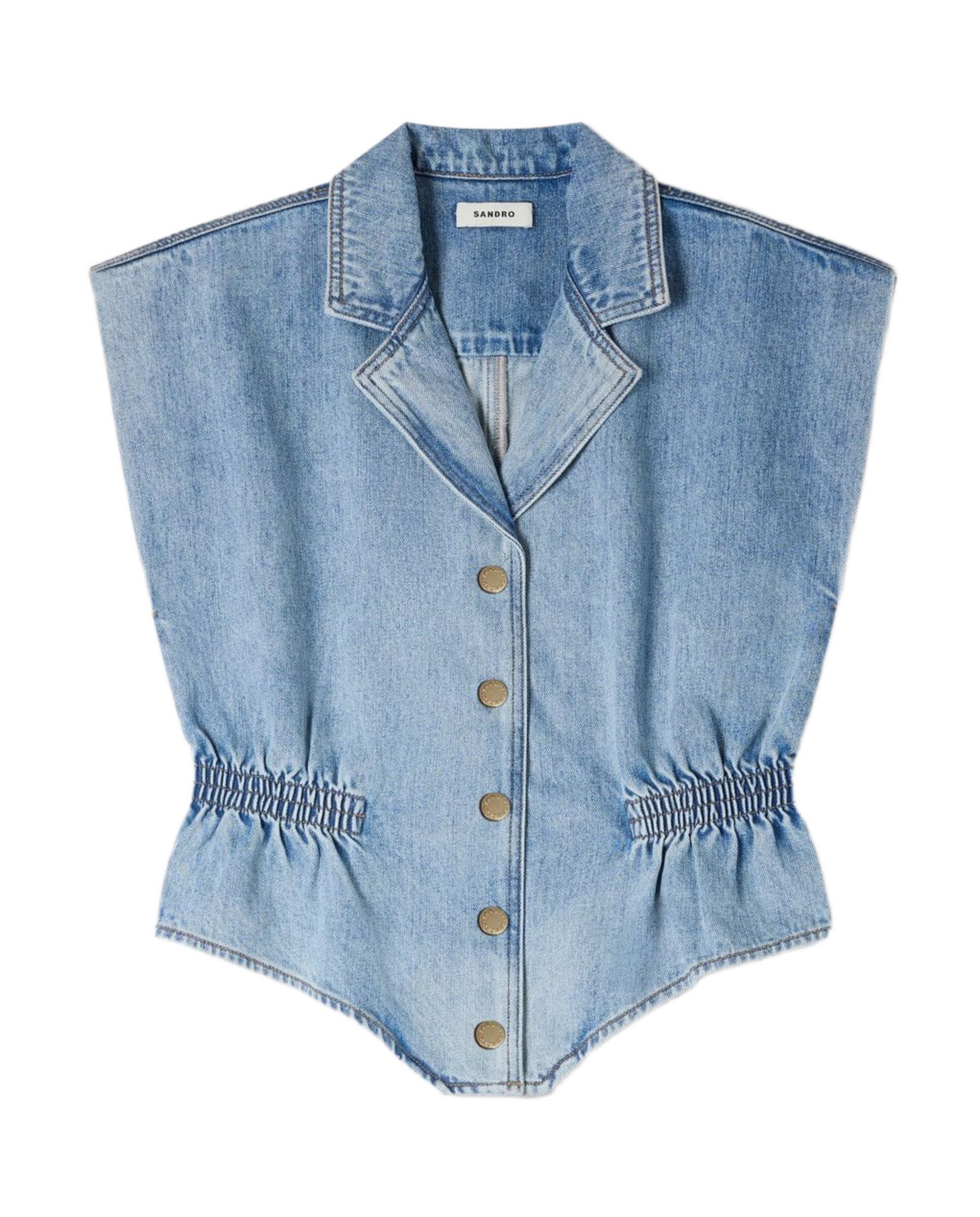 Top de mujer vaquero entallado 100% algodón - Sandro - Azul denim Azul denim-6