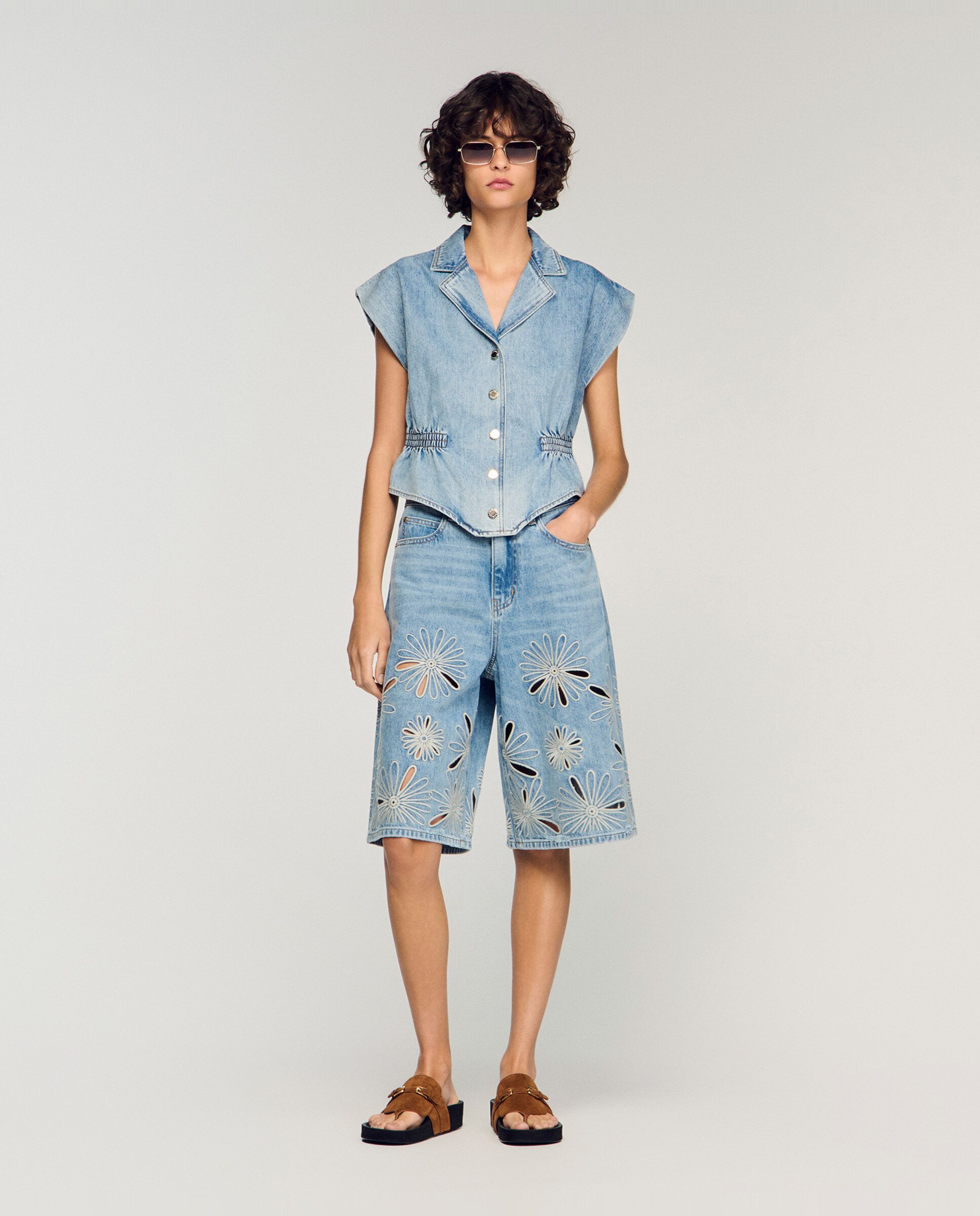 Top de mujer vaquero entallado 100% algodón - Sandro - Azul denim Azul denim-5