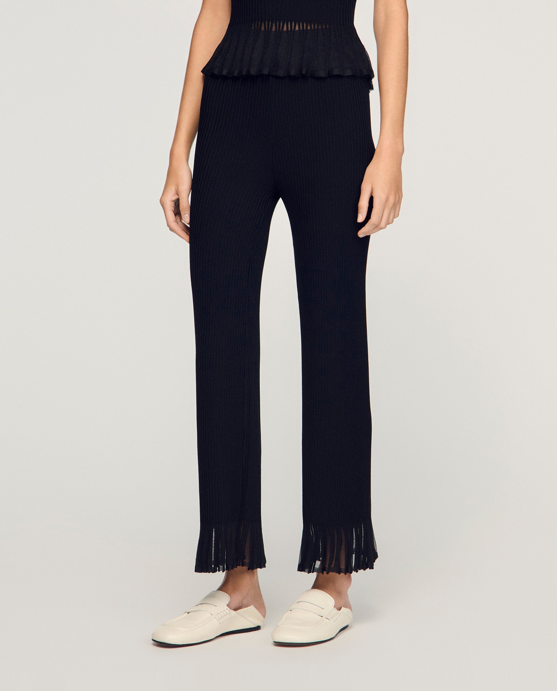 Pantalón de mujer recto con volantes - Sandro - Negro Negro-2