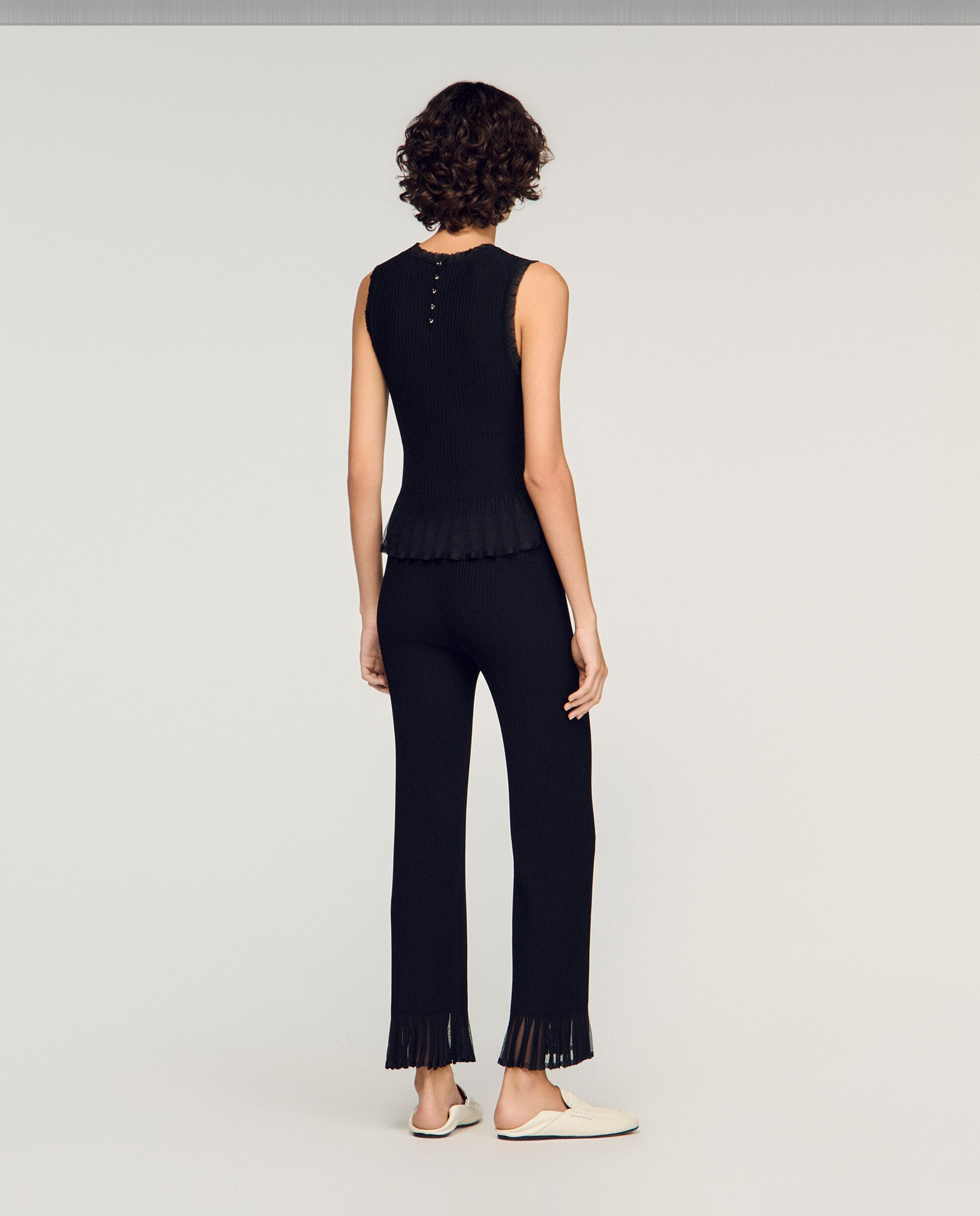 Pantalón de mujer recto con volantes - Sandro - Negro Negro-3