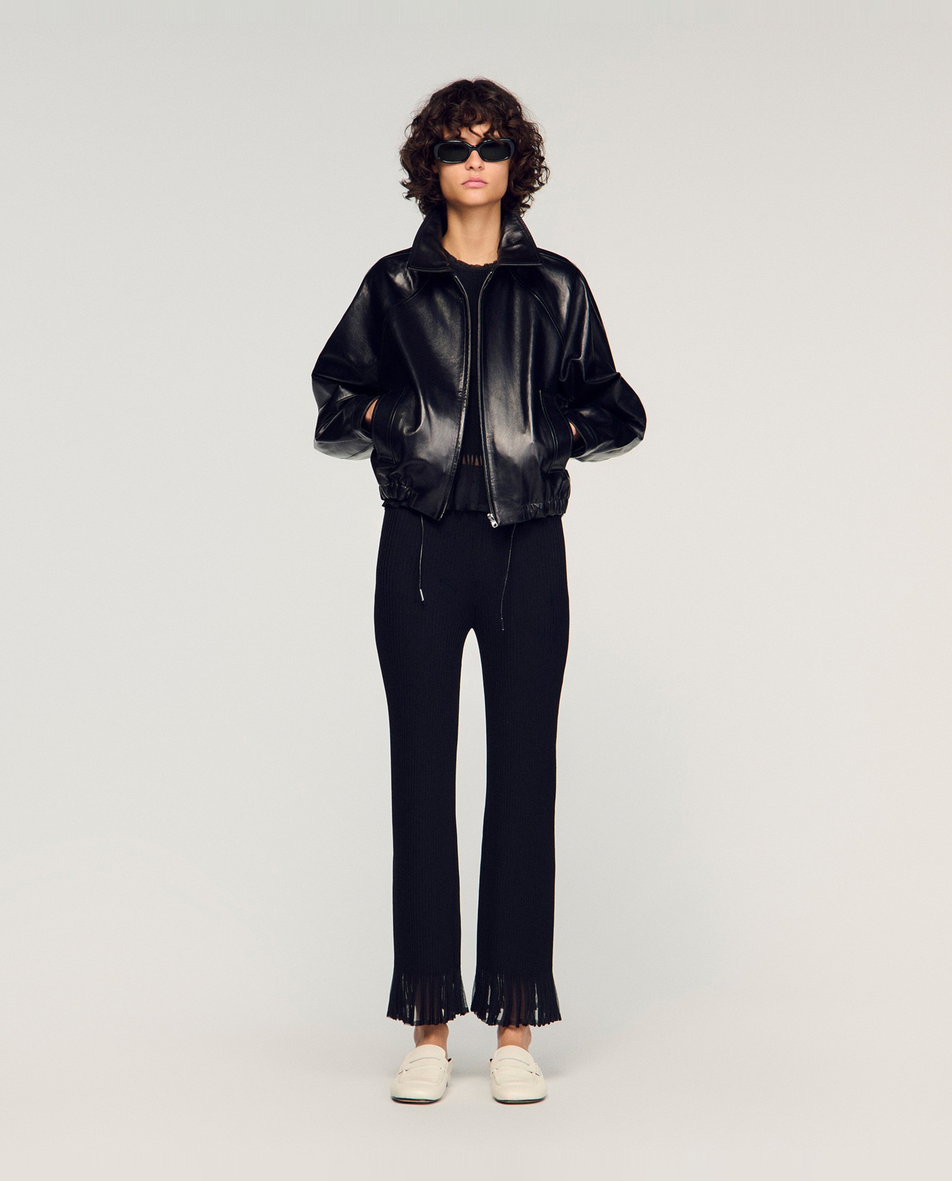 Pantalón de mujer recto con volantes - Sandro - Negro Negro-5