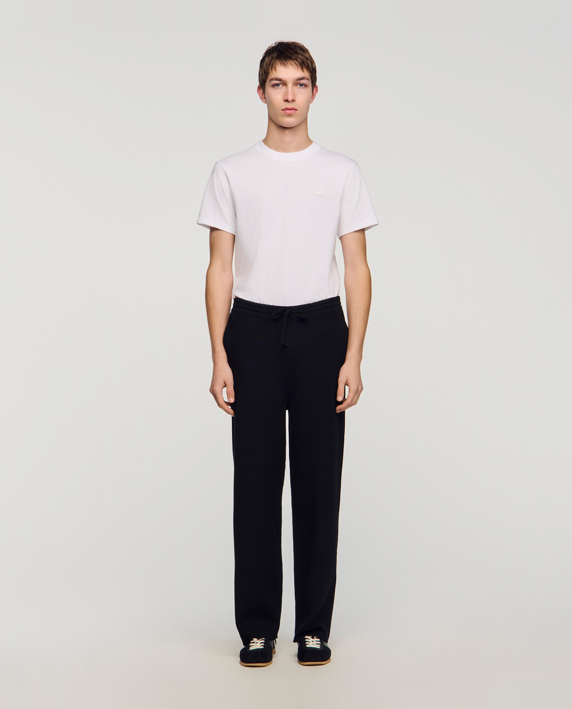 Sandro - Pantalones joggers para hombre de punto doble jersey con cordón.