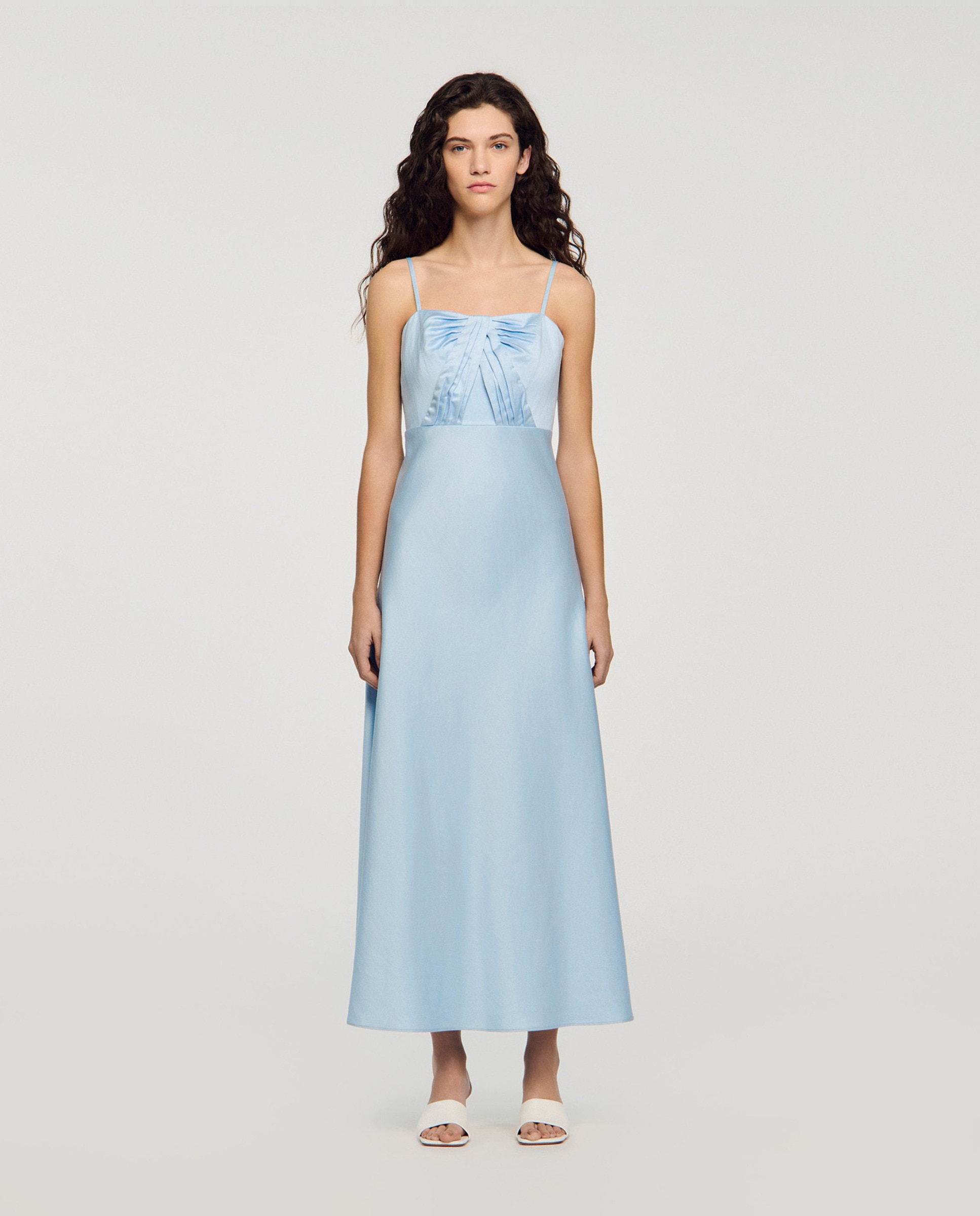 Sandro - Vestido largo satinado bustier.