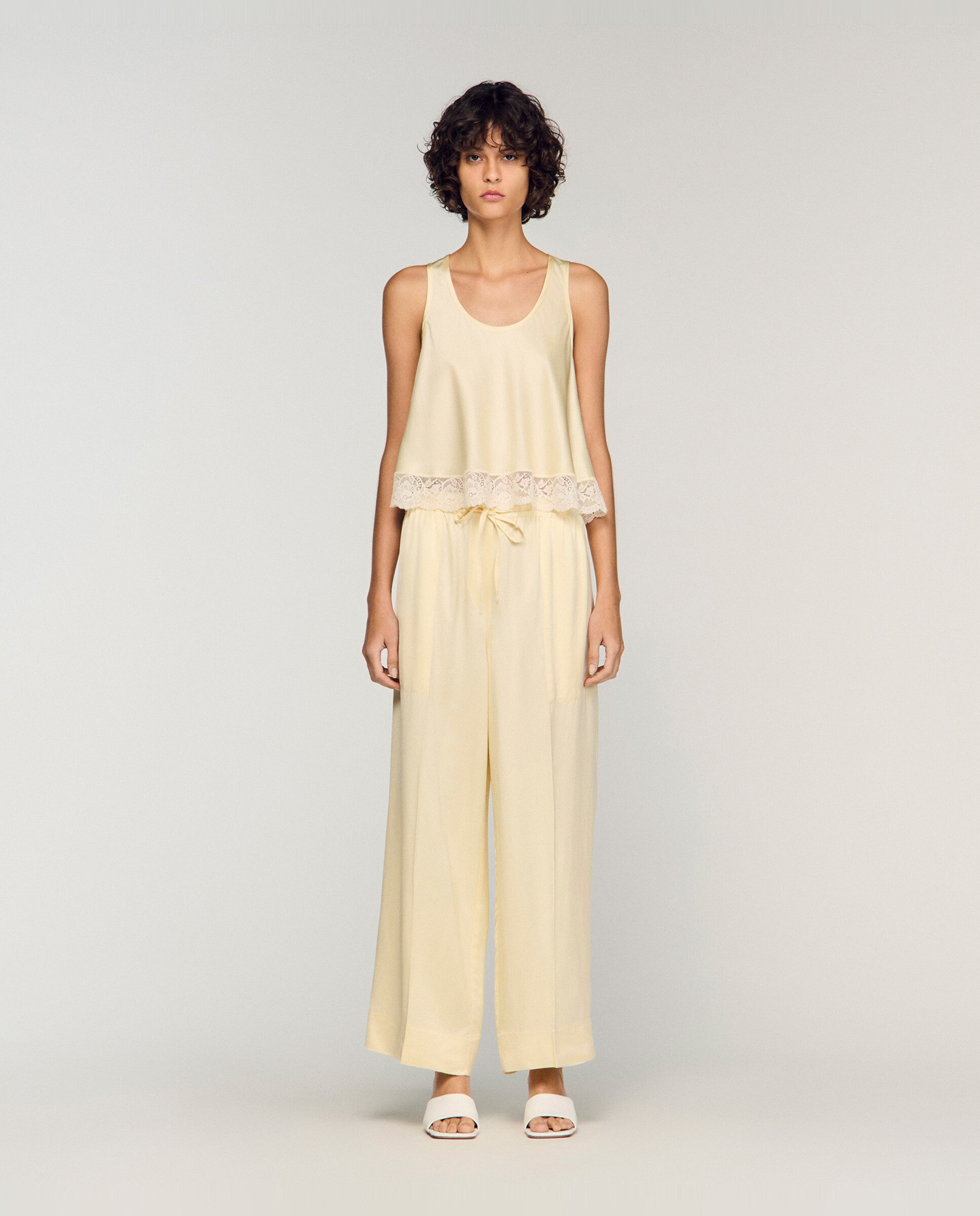 Pantalones anchos de mujer satinados fluidos - Sandro - Amarillo Amarillo-1