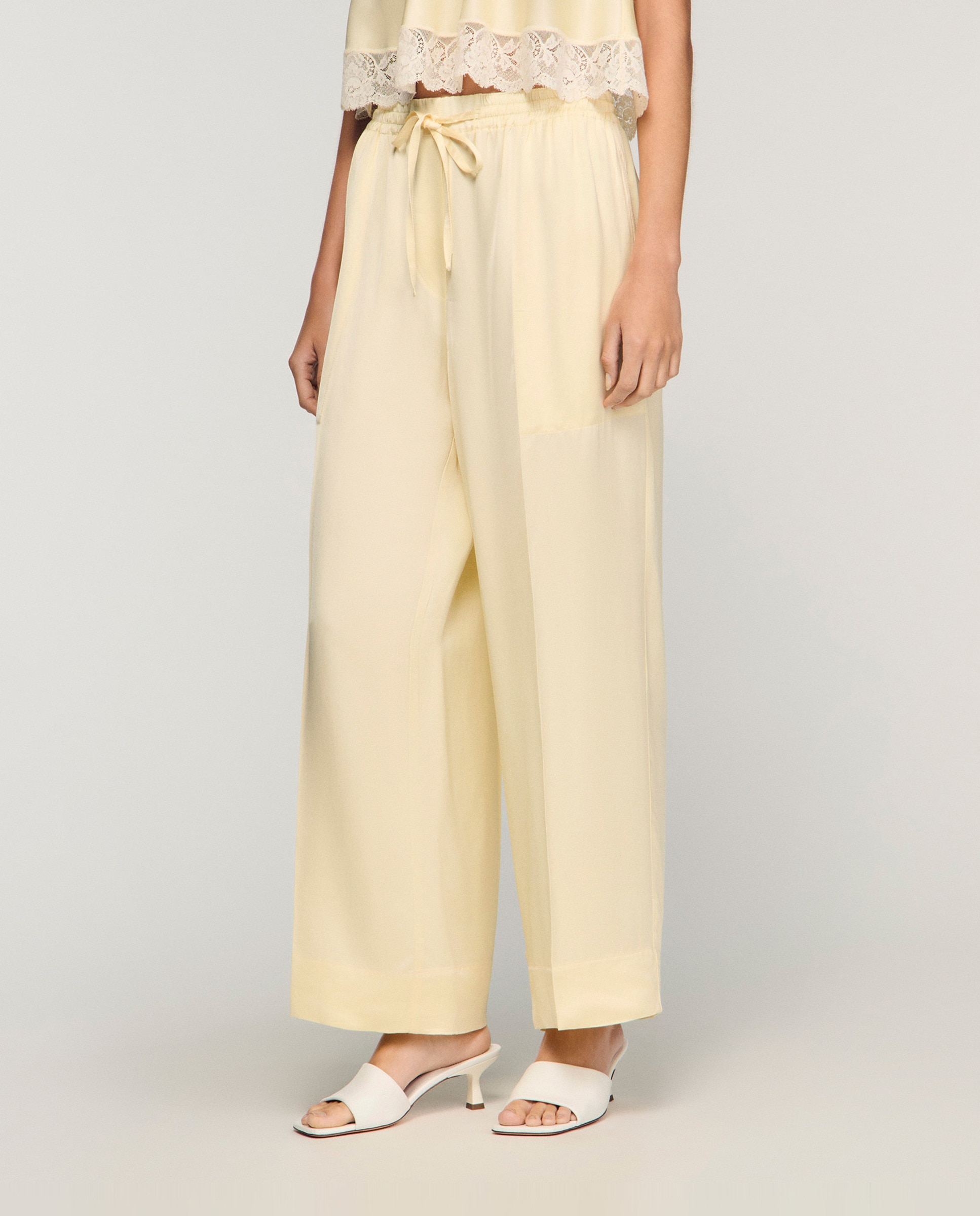 Pantalones anchos de mujer satinados fluidos - Sandro - Amarillo Amarillo-2